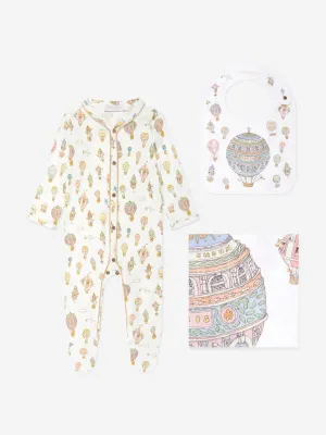 Atelier Choux Baby Balloons Playsuit Swaddle And Bib Set in White