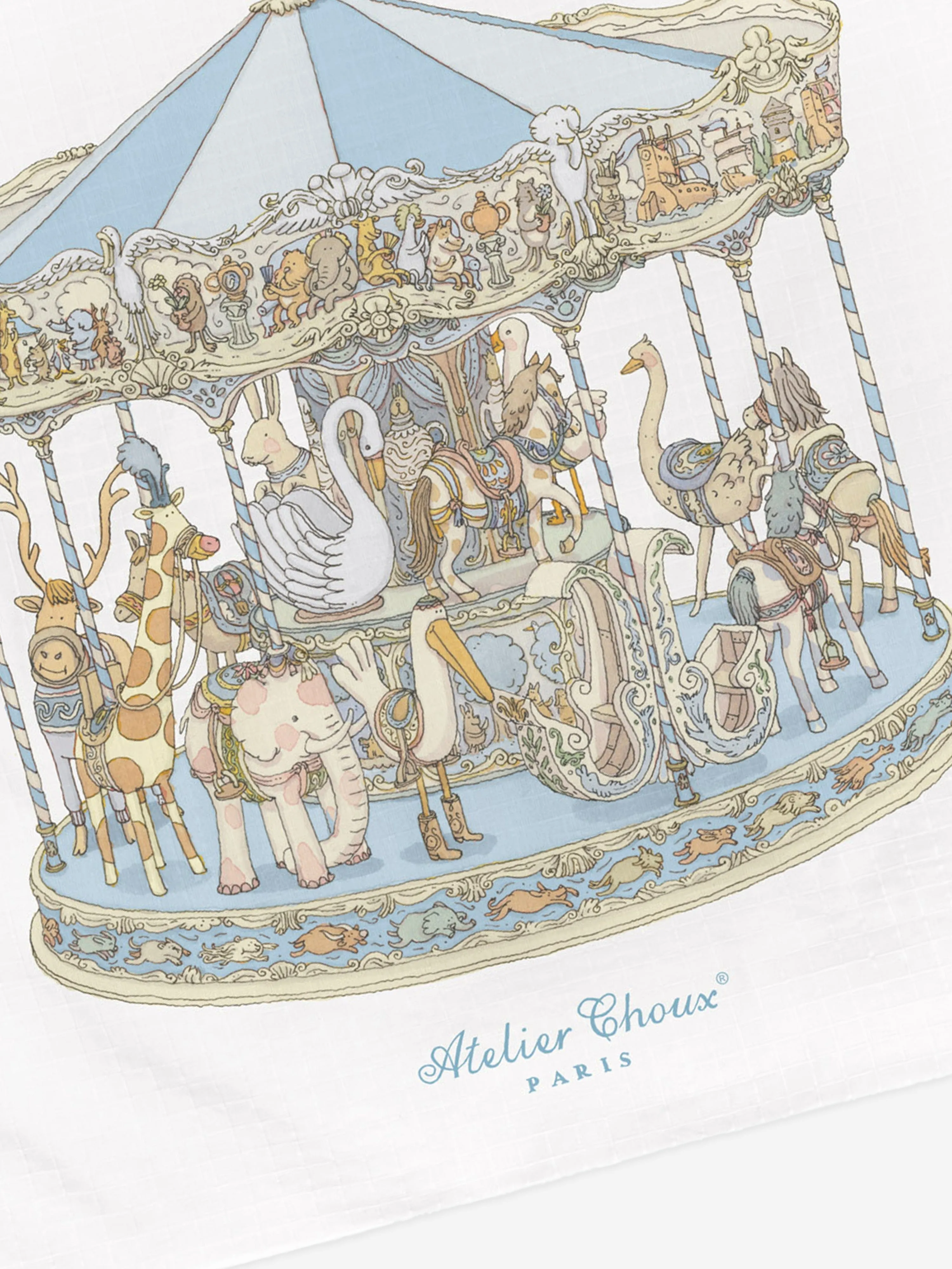Atelier Choux Baby Boys Carousel Swaddle in Blue (100cm)