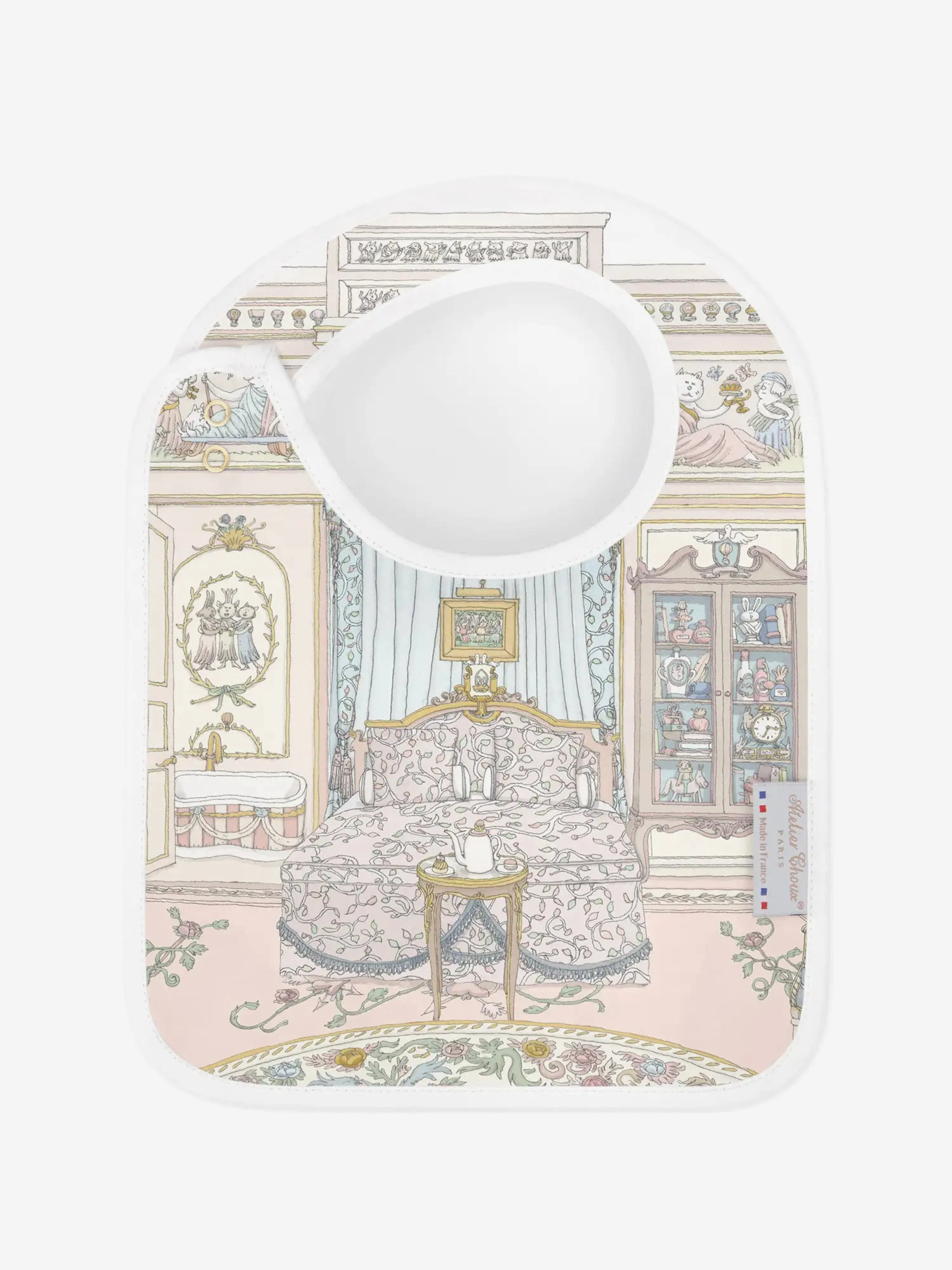 Atelier Choux Baby French Bedroom Carr and Satin Bib Set in Multicolour