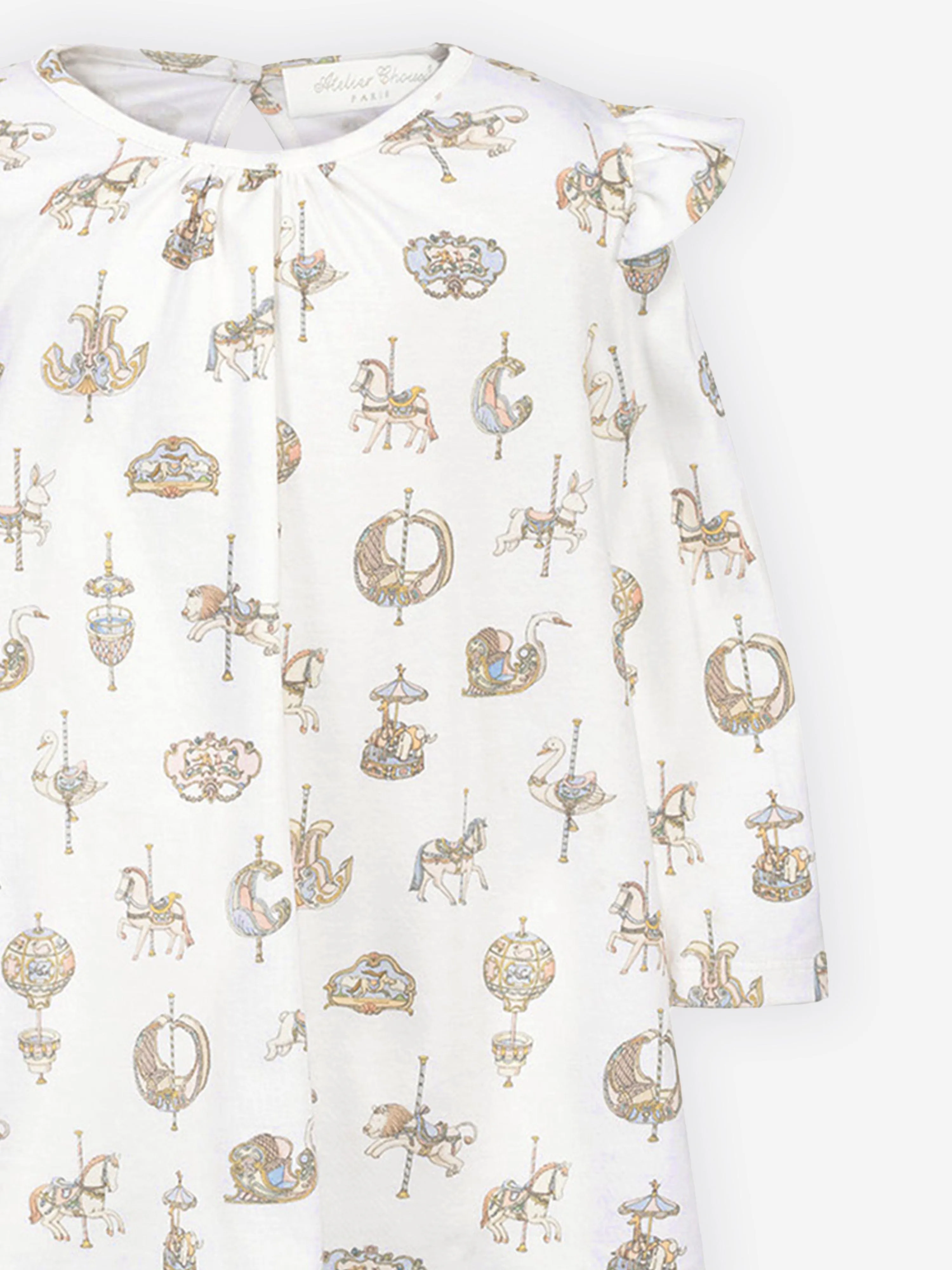 Atelier Choux Baby Girls Carousel Jersey Dress in White