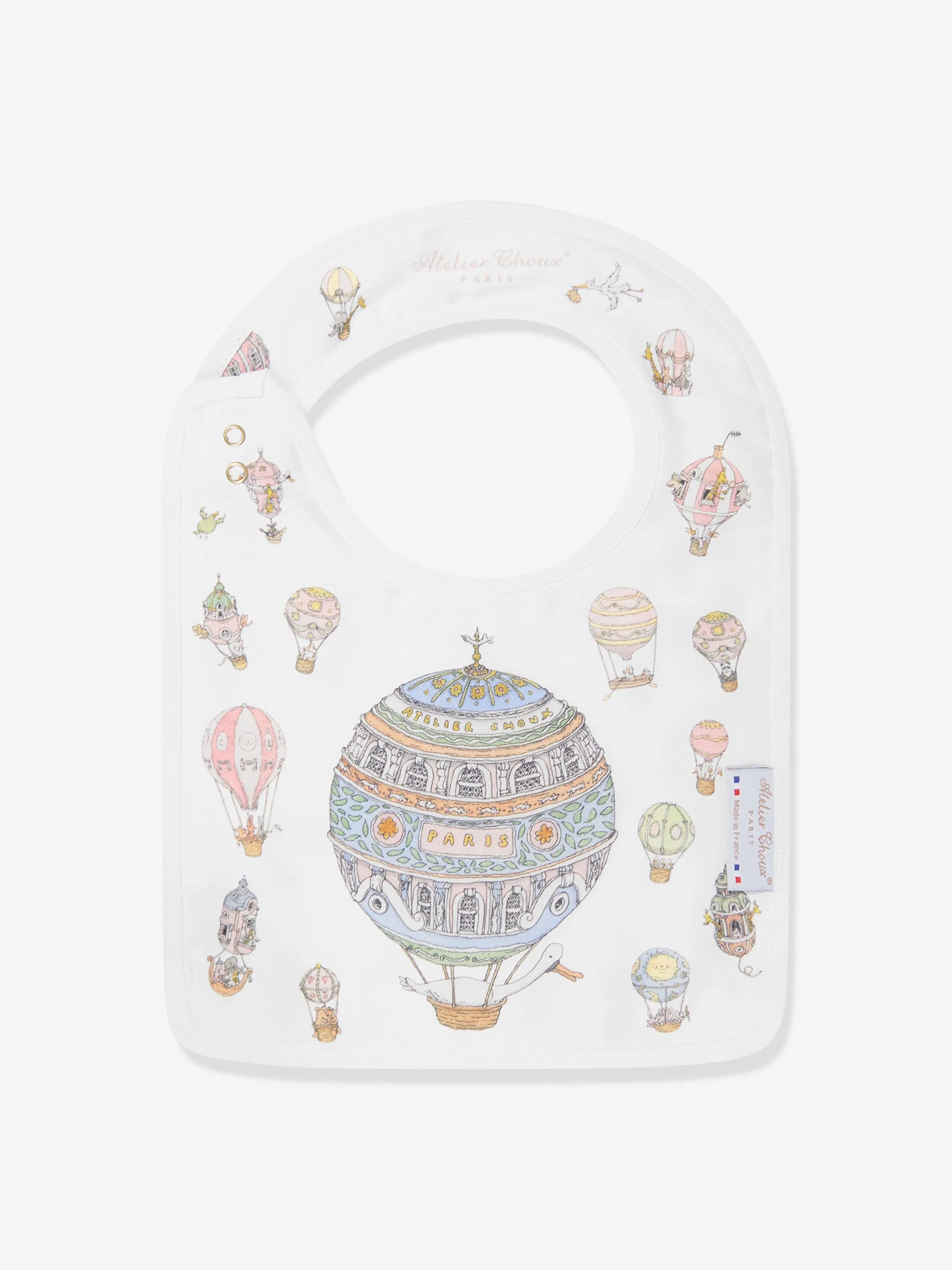 Atelier Choux Baby Hot Air Balloons Swaddle And Satin Bib Set in White