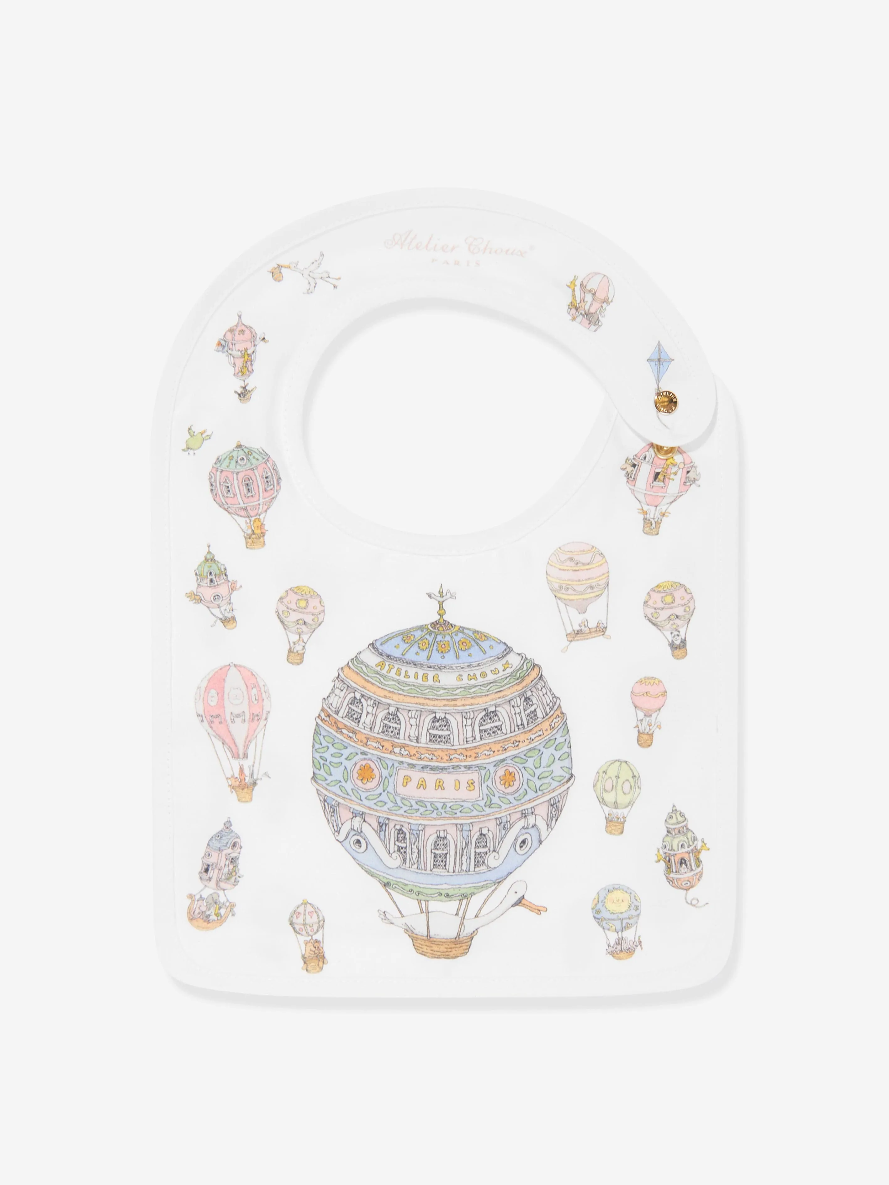 Atelier Choux Baby Hot Air Balloons Swaddle And Satin Bib Set in White