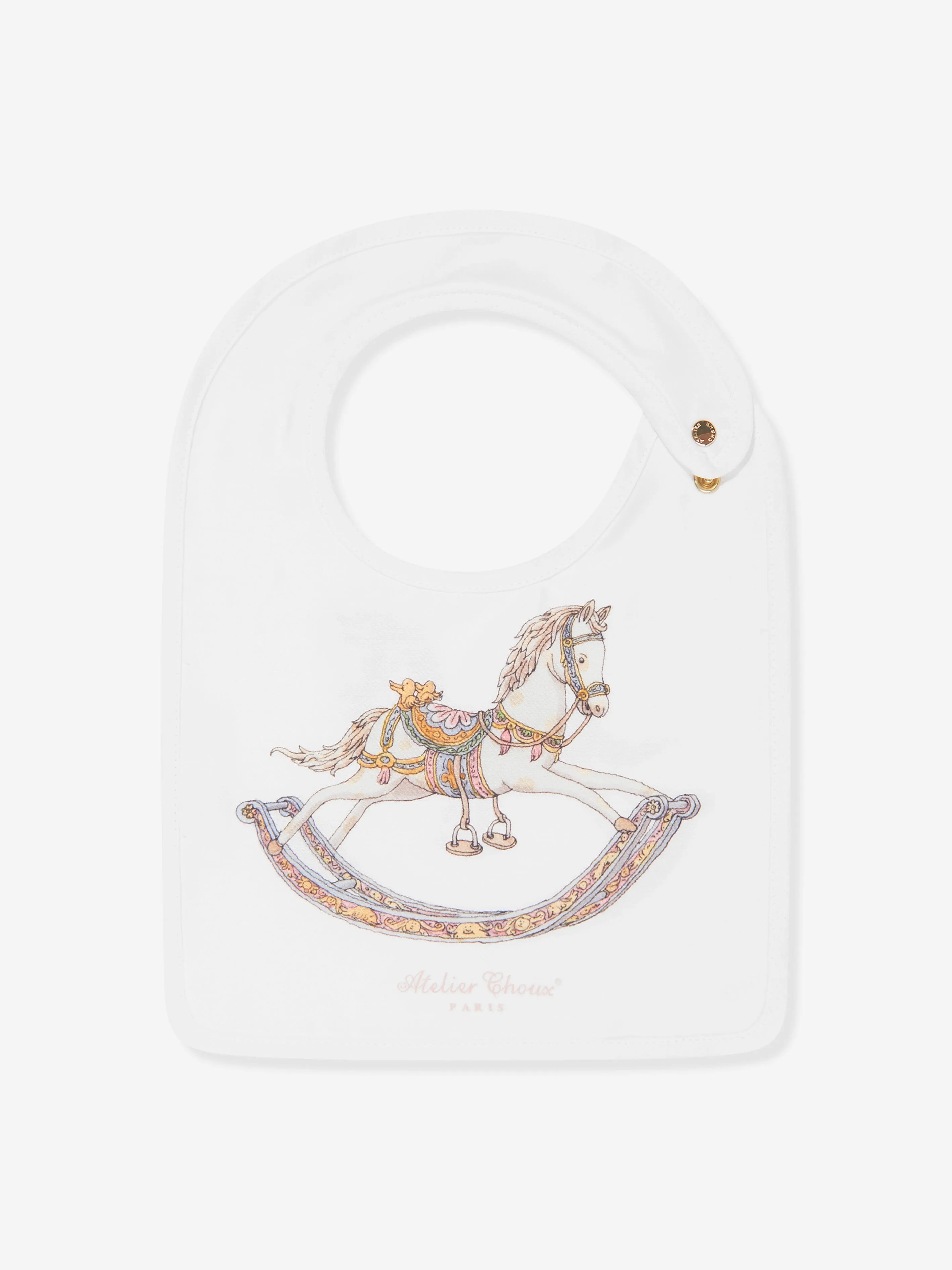 Atelier Choux Baby Rocking Horse Swaddle And Satin Bib Gift Set in White