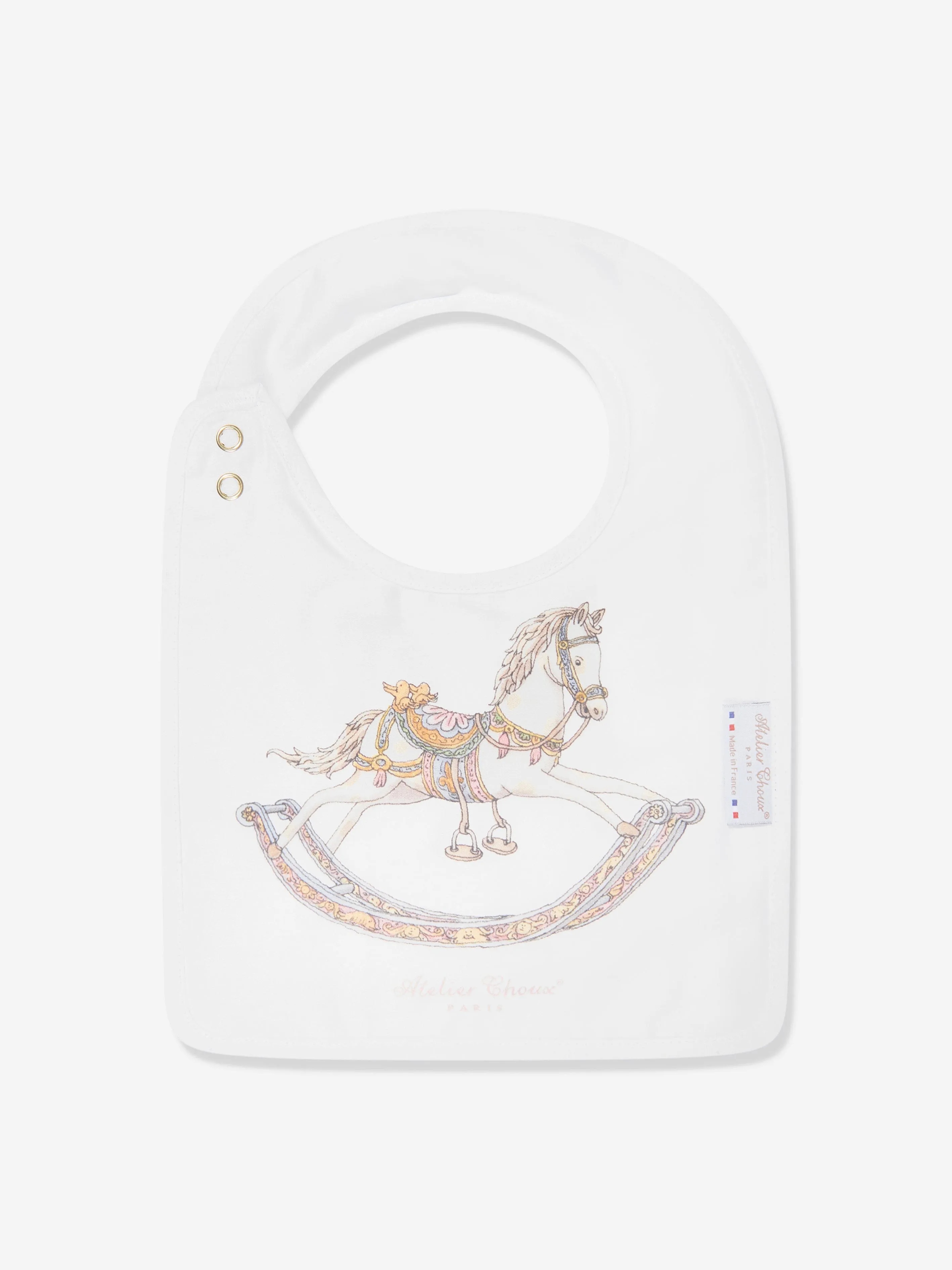 Atelier Choux Baby Rocking Horse Swaddle And Satin Bib Gift Set in White
