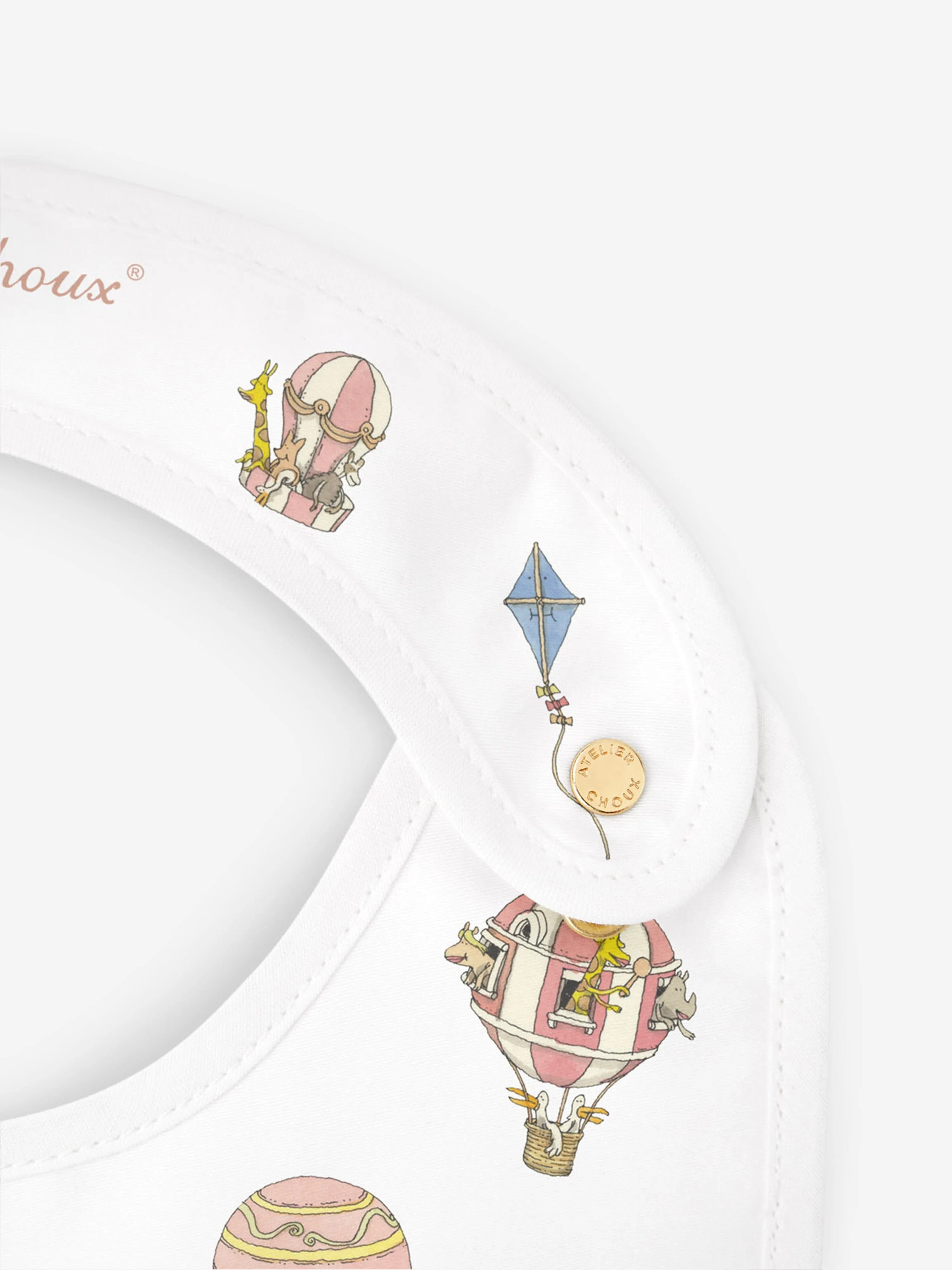 Atelier Choux Baby Satin Hot Air Balloons Bib in White