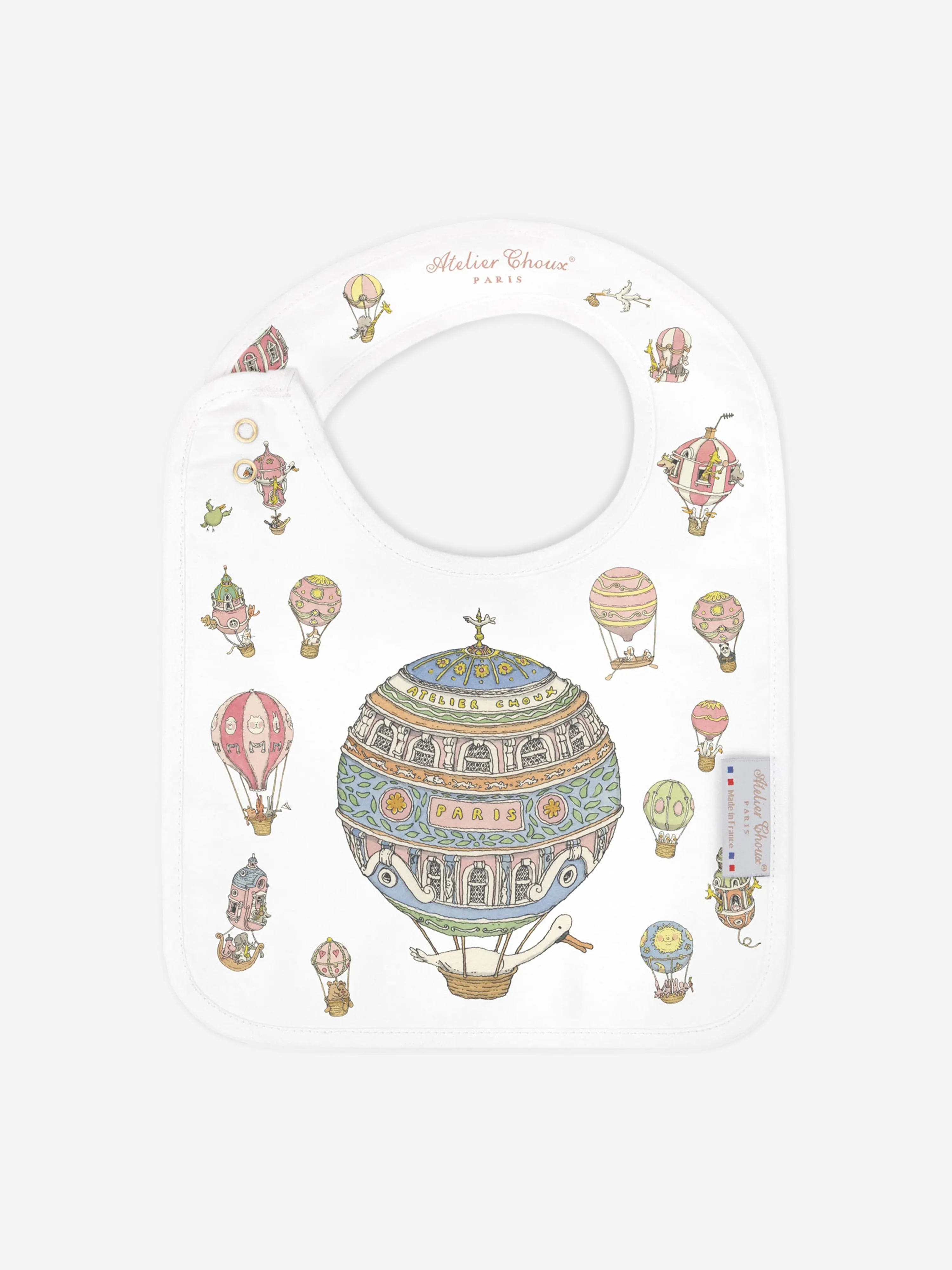 Atelier Choux Baby Satin Hot Air Balloons Bib in White