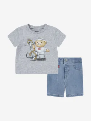 Baby Boys Anchor T-Shirt and Denim Shorts Set in Grey