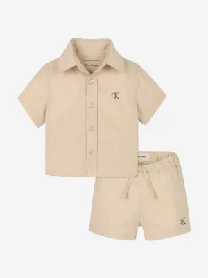 Baby Boys Linen Short Set in Beige