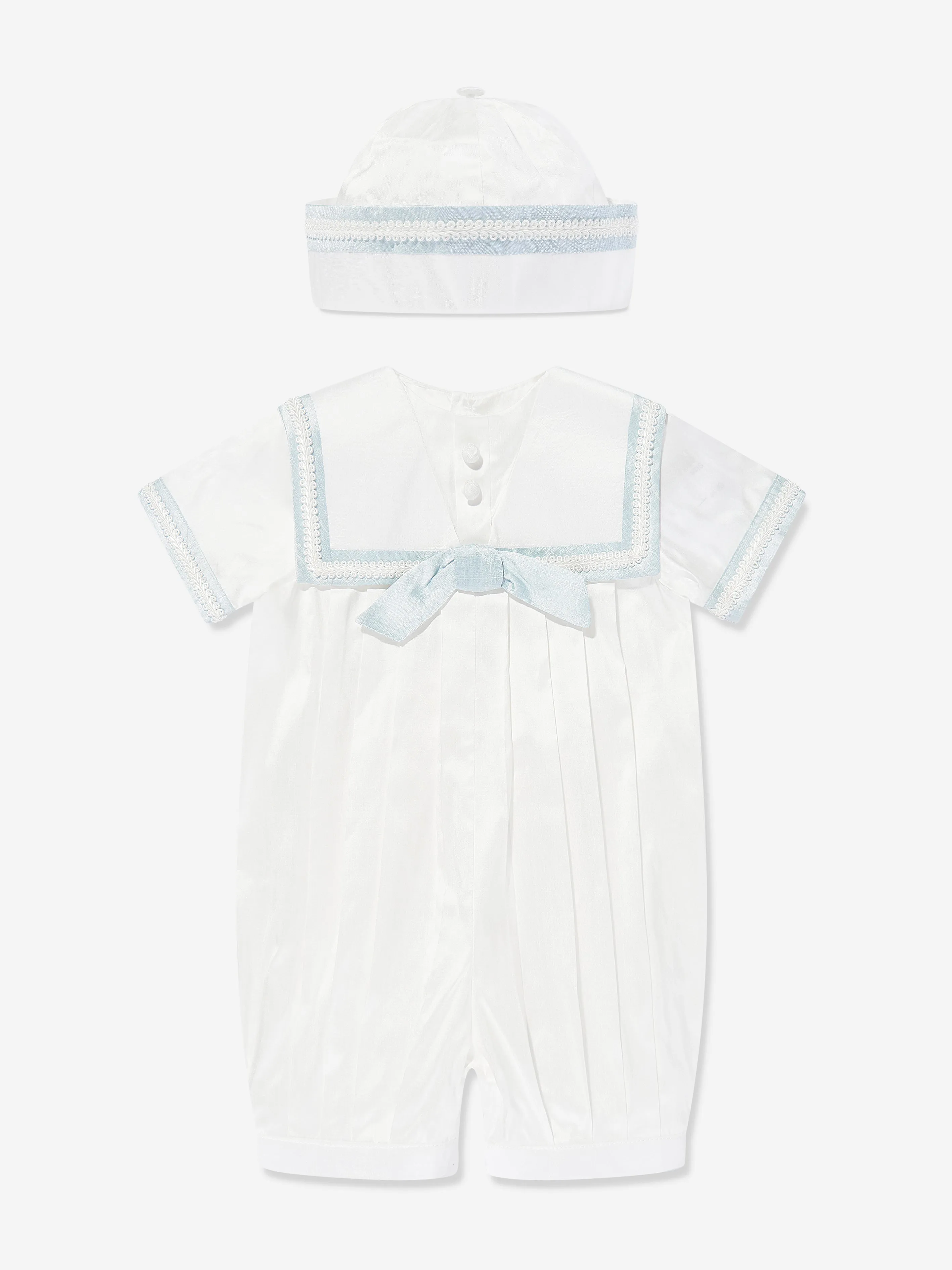 Baby Boys Silk Romper and Hat in Ivory