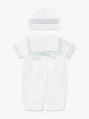 Baby Boys Silk Romper and Hat in Ivory