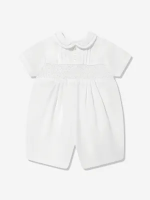 Baby Boys Smocked Romper in White