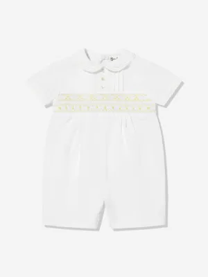 Baby Boys Smocked Romper in White