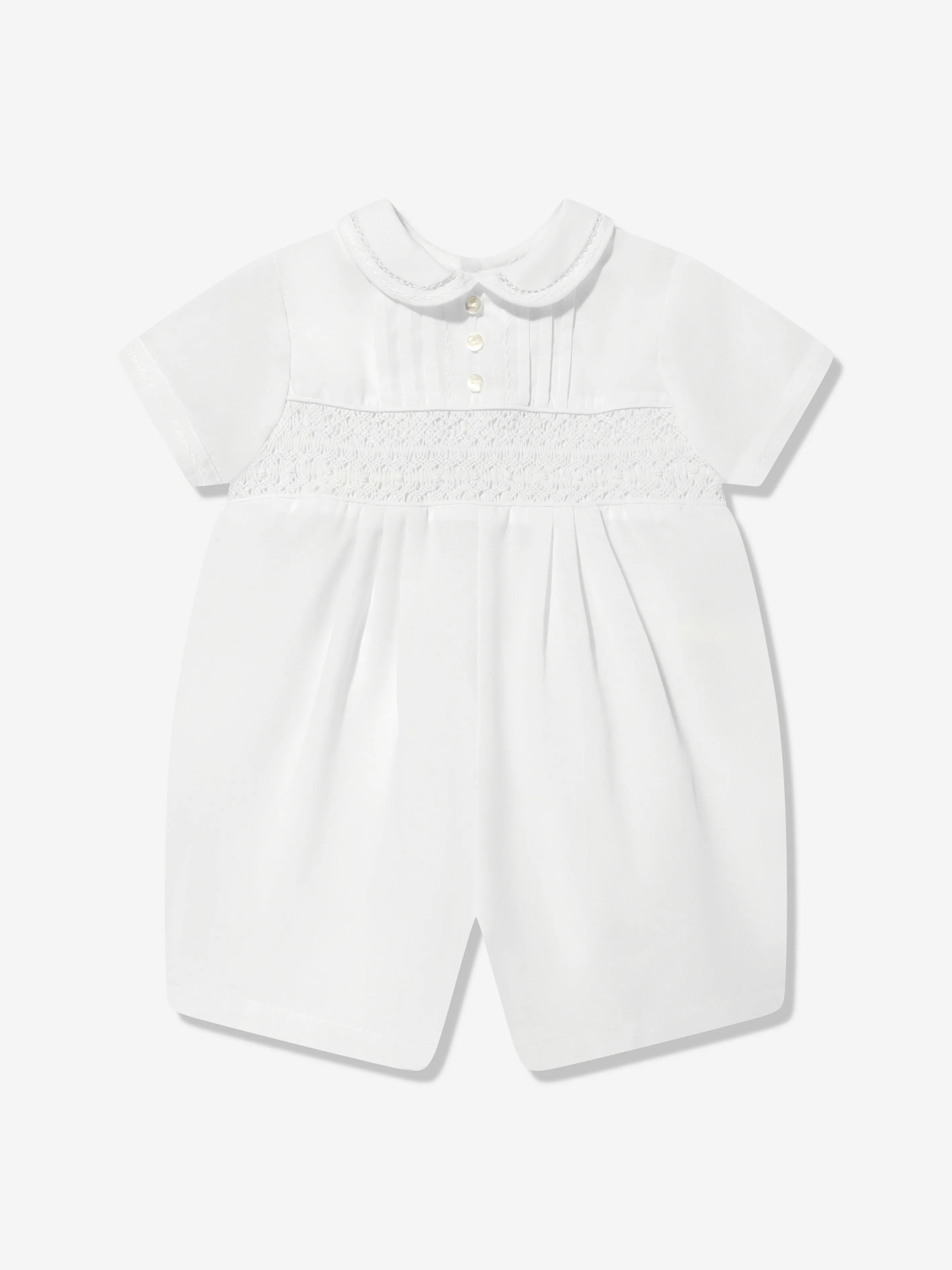Baby Boys Smocked Romper in White