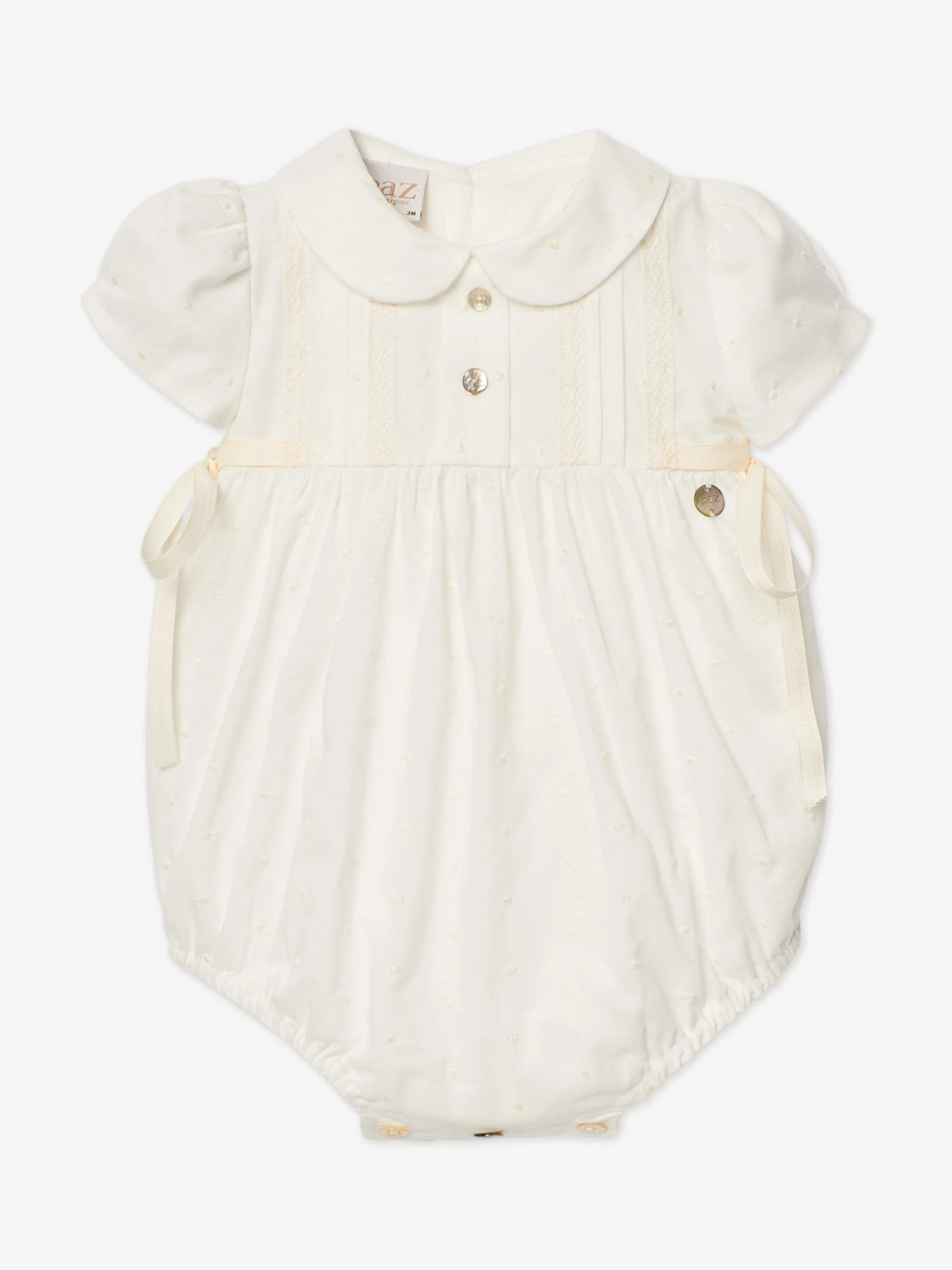 Baby Girls Cotton Romper in Ivory