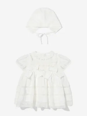 Baby Girls Dress and Bonnet in Ivory