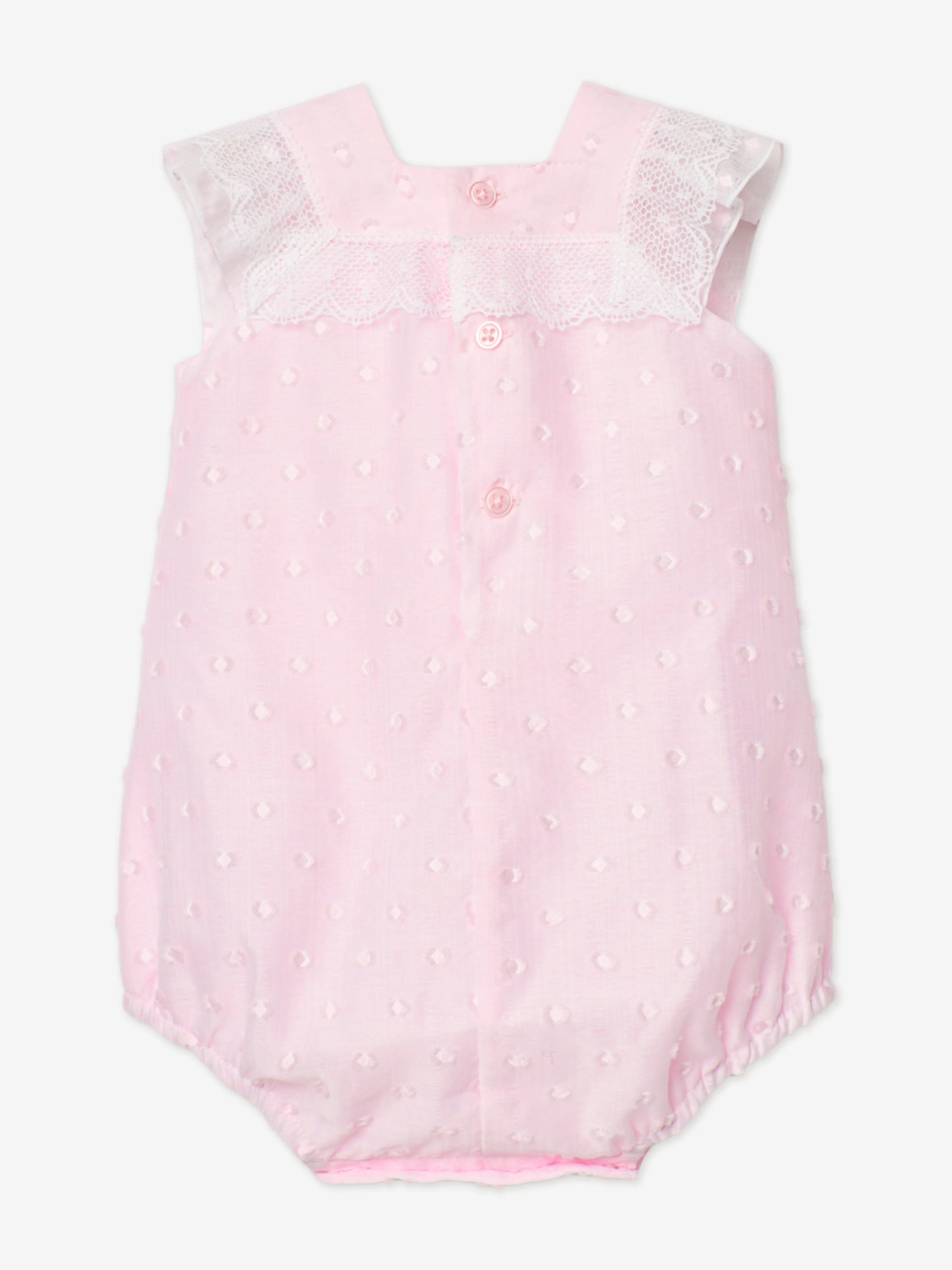 Baby Girls Lace Trim Romper in Pink