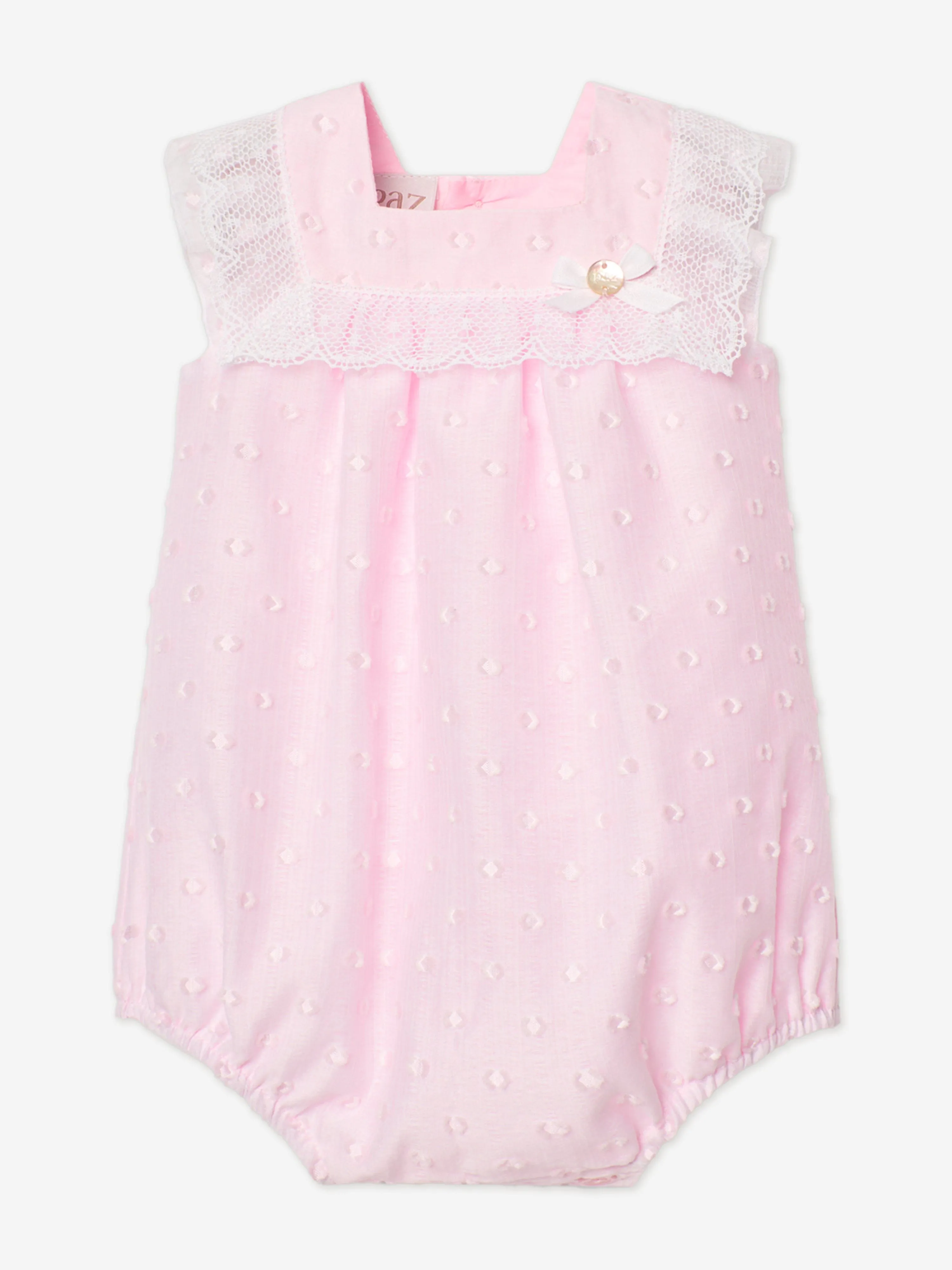 Baby Girls Lace Trim Romper in Pink