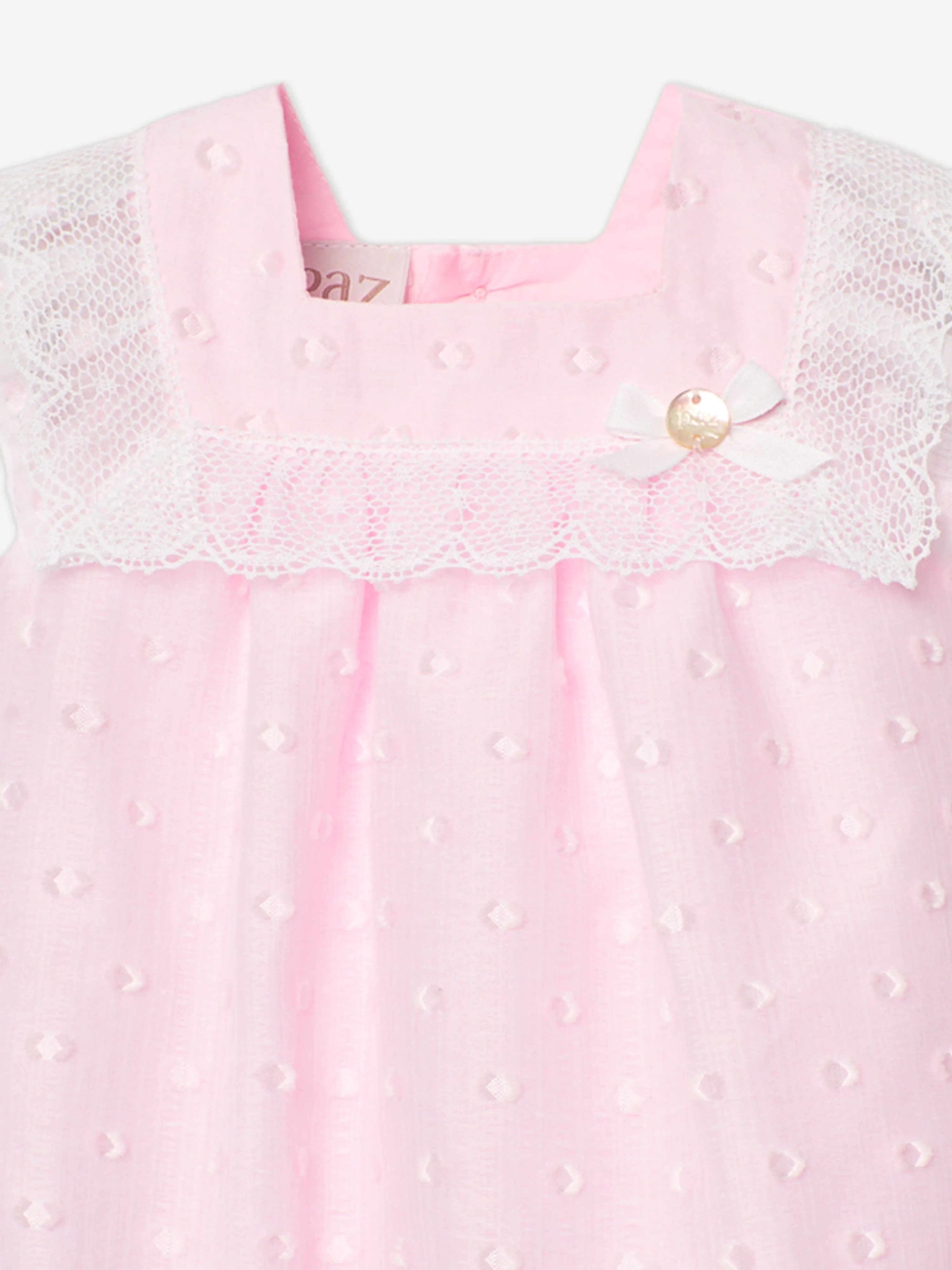 Baby Girls Lace Trim Romper in Pink