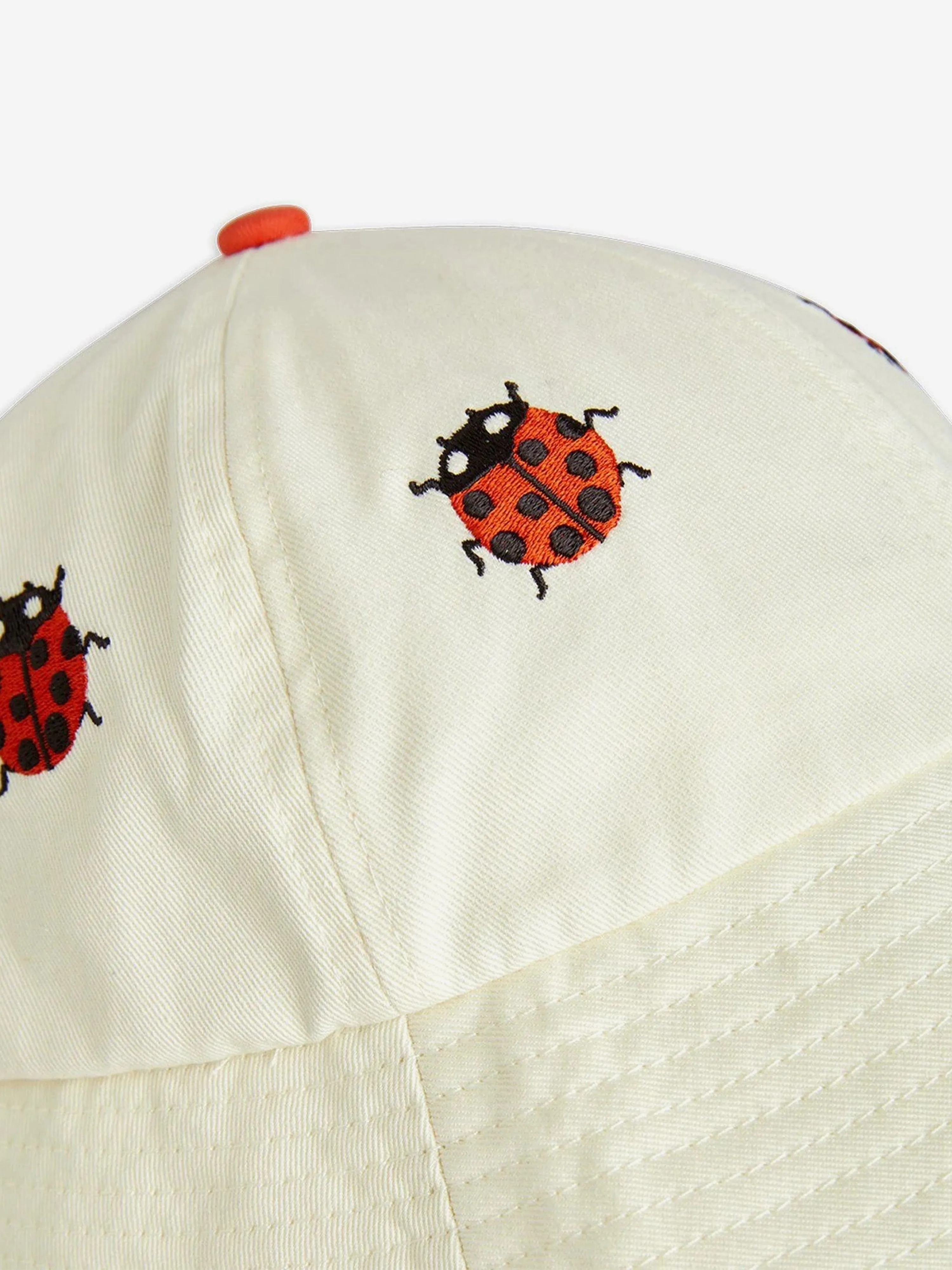 Baby Girls Ladybug Embroidered Sun Hat in Ivory