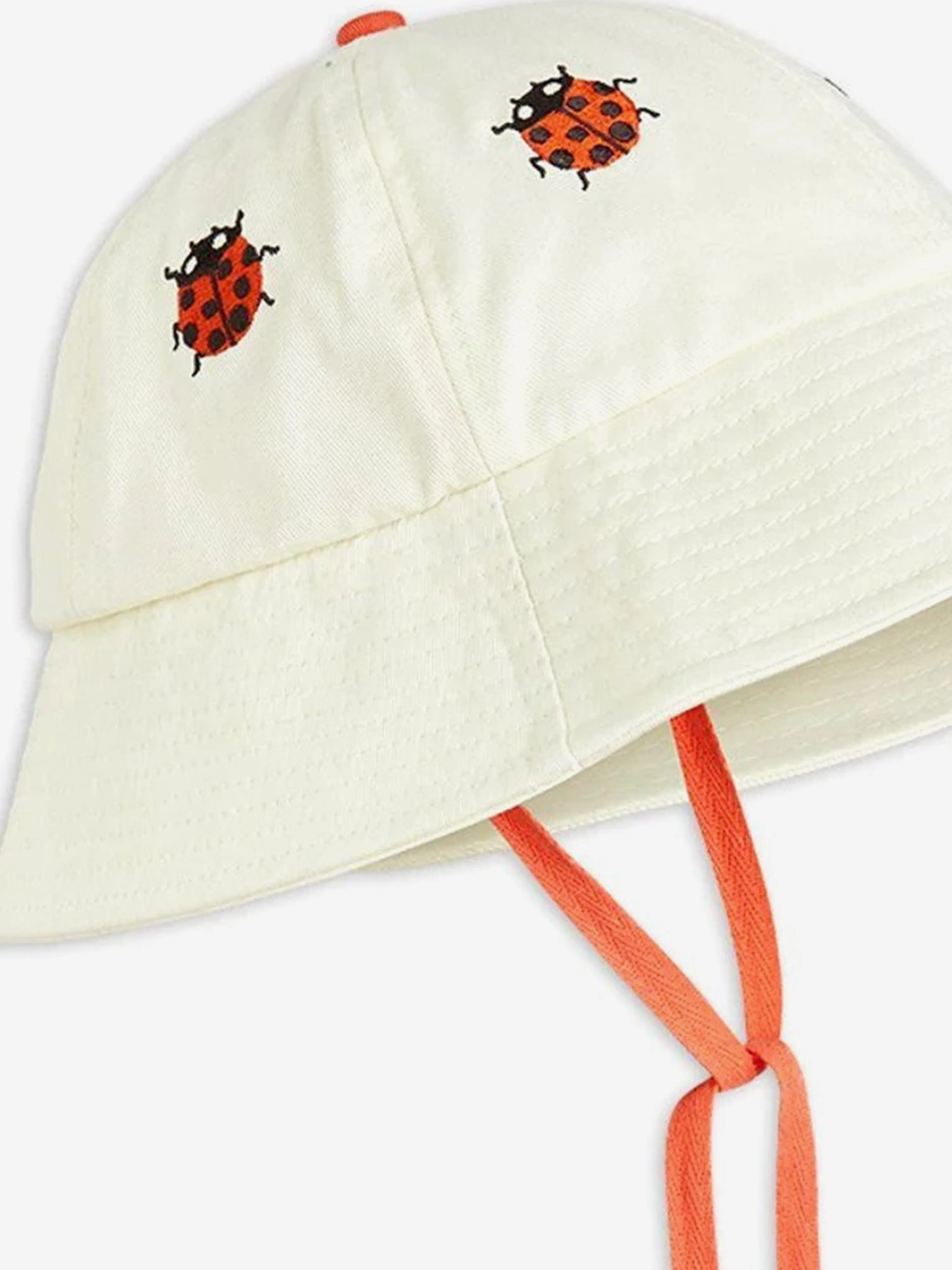 Baby Girls Ladybug Embroidered Sun Hat in Ivory
