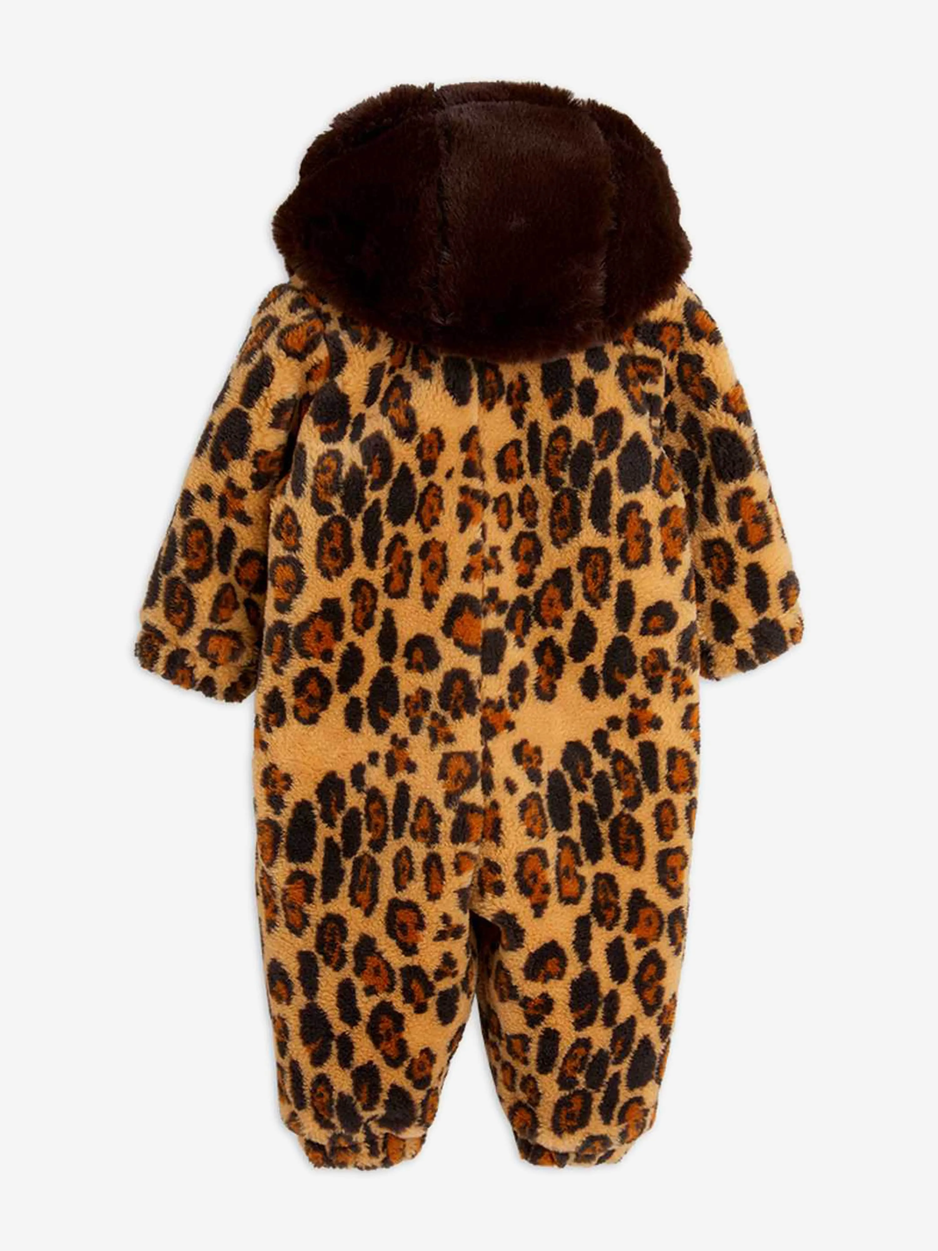 Baby Girls Leopard Faux Fur Pramsuit in Brown