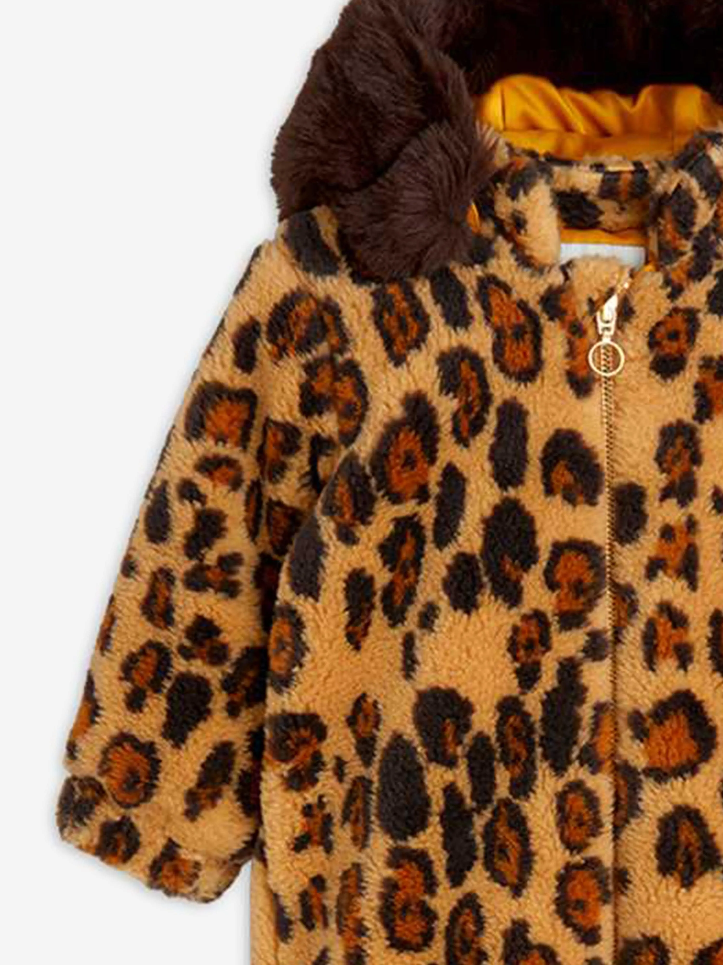 Baby Girls Leopard Faux Fur Pramsuit in Brown