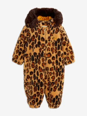 Baby Girls Leopard Faux Fur Pramsuit in Brown
