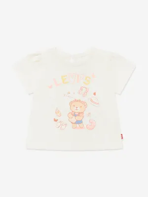 Baby Girls Smocked Sleeve T-Shirt in Beige