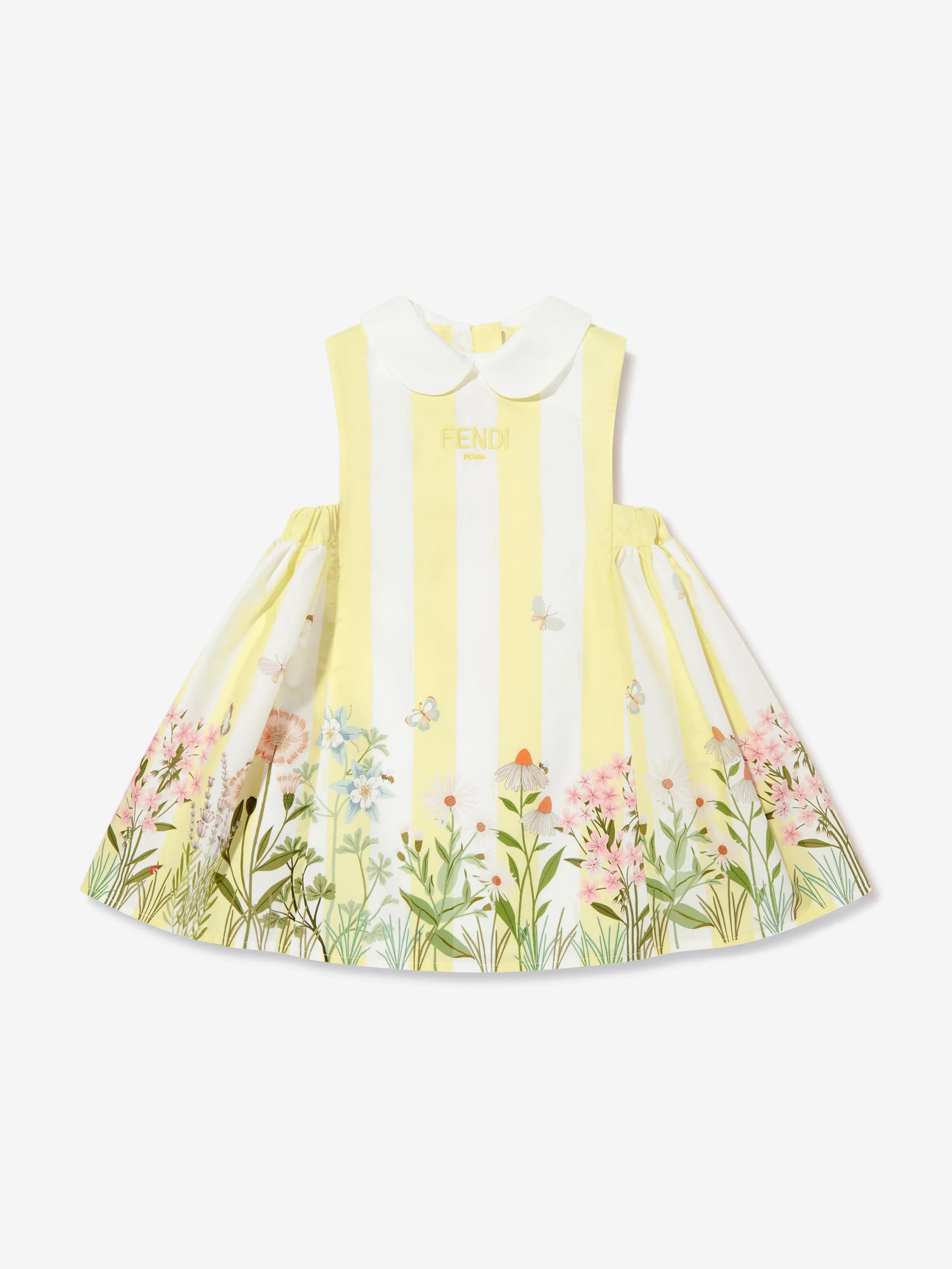 Baby Girls Striped Floral Dress in Yellow