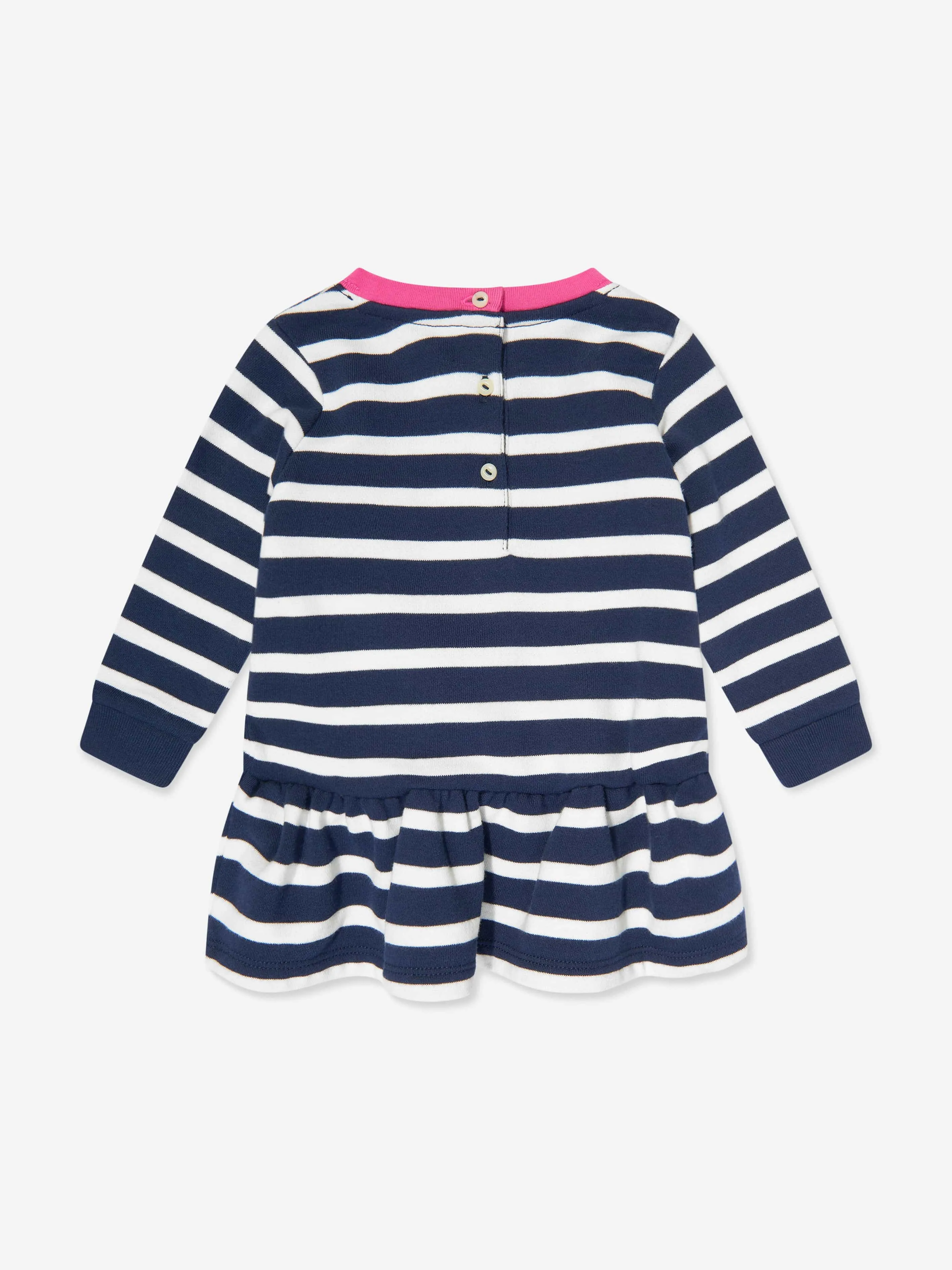 Baby Girls Striped Polo Bear Dress in Navy