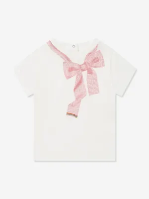 Baby Girls Trompe l'oeil Bow Print T-Shirt in White