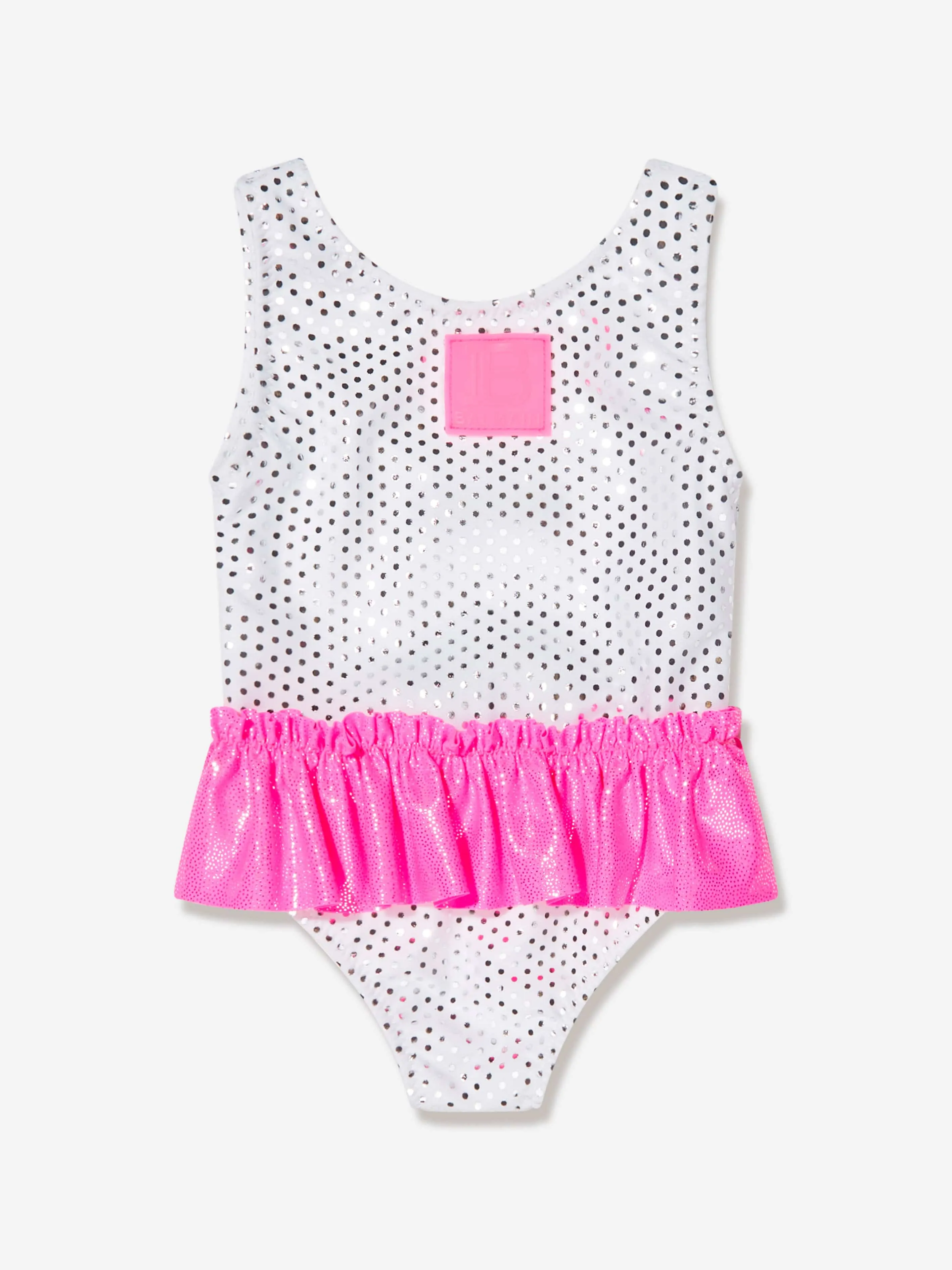 Balmain Baby Girls Logo Frill Swimsuit in White