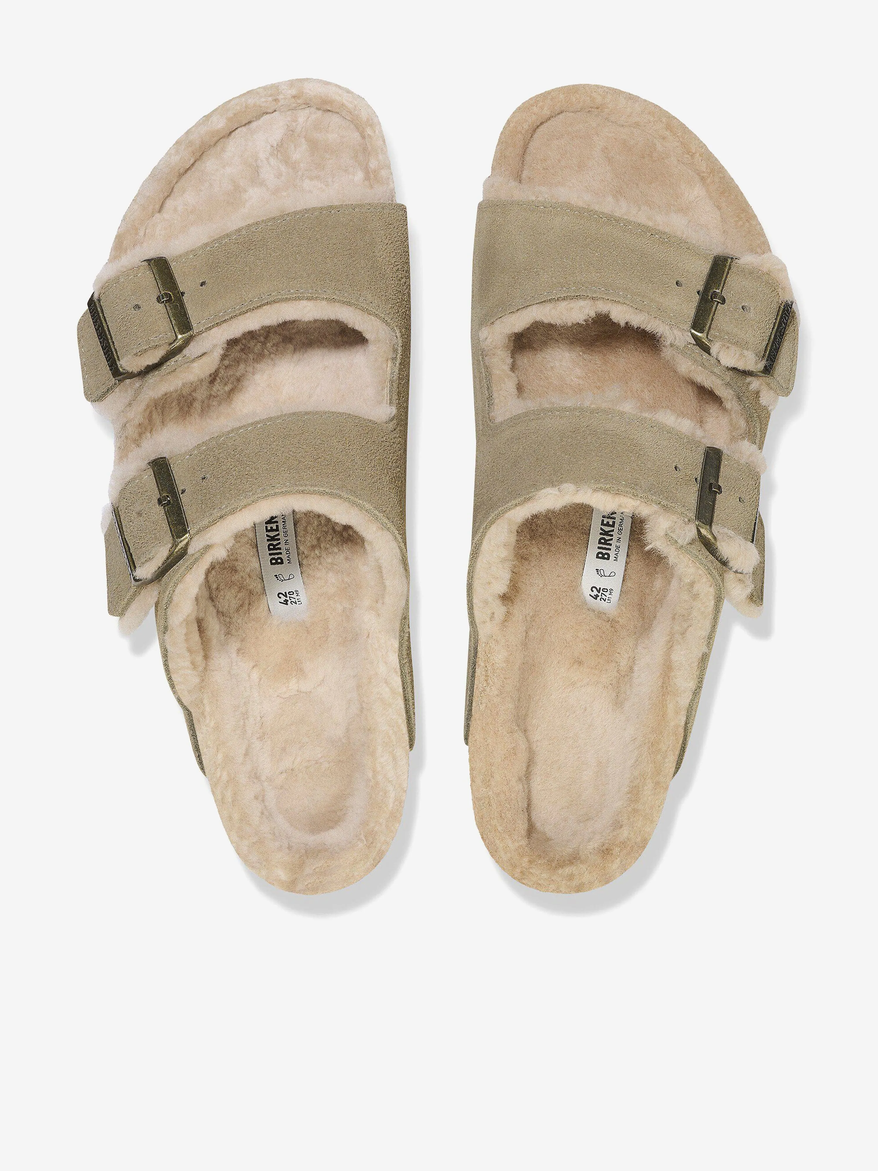 BIRKENSTOCK Arizona Shearling Suede Sandals in Beige