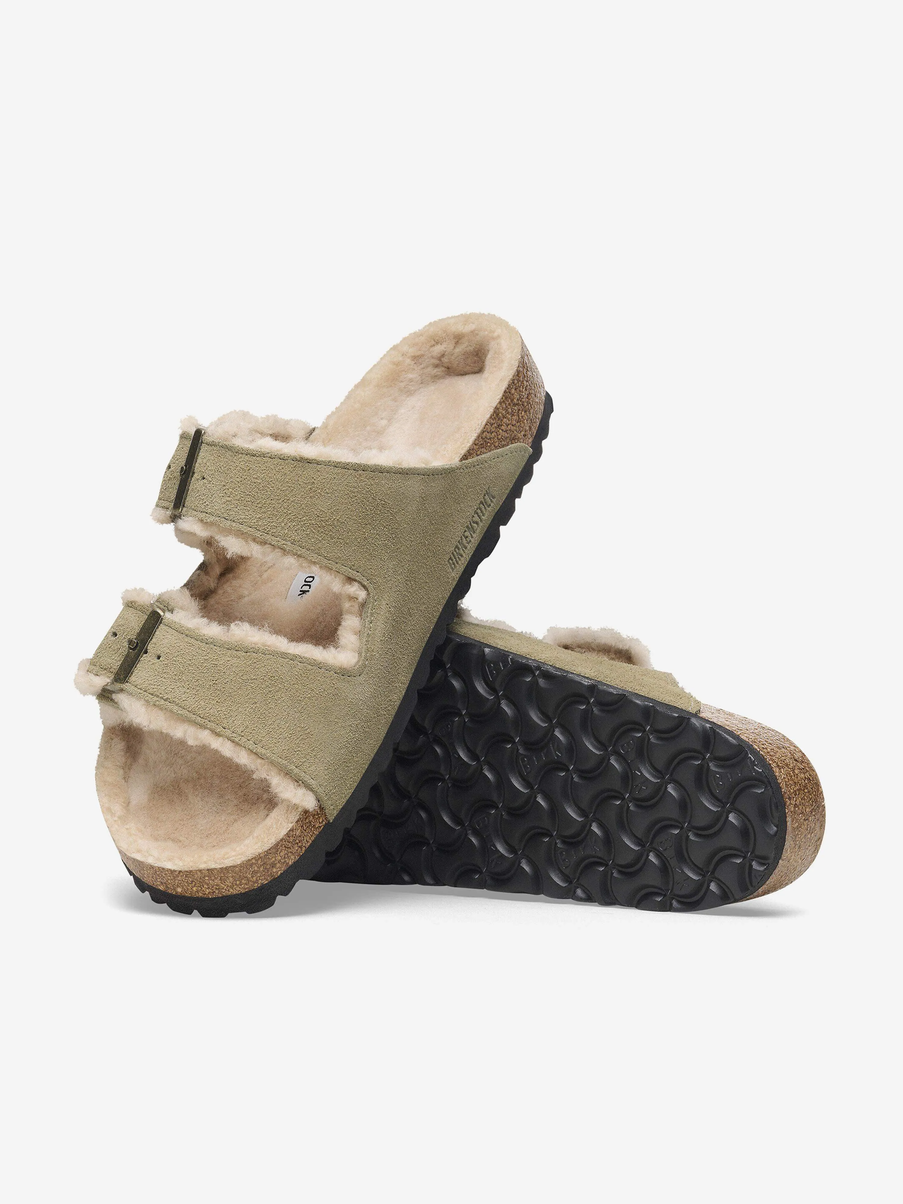BIRKENSTOCK Arizona Shearling Suede Sandals in Beige