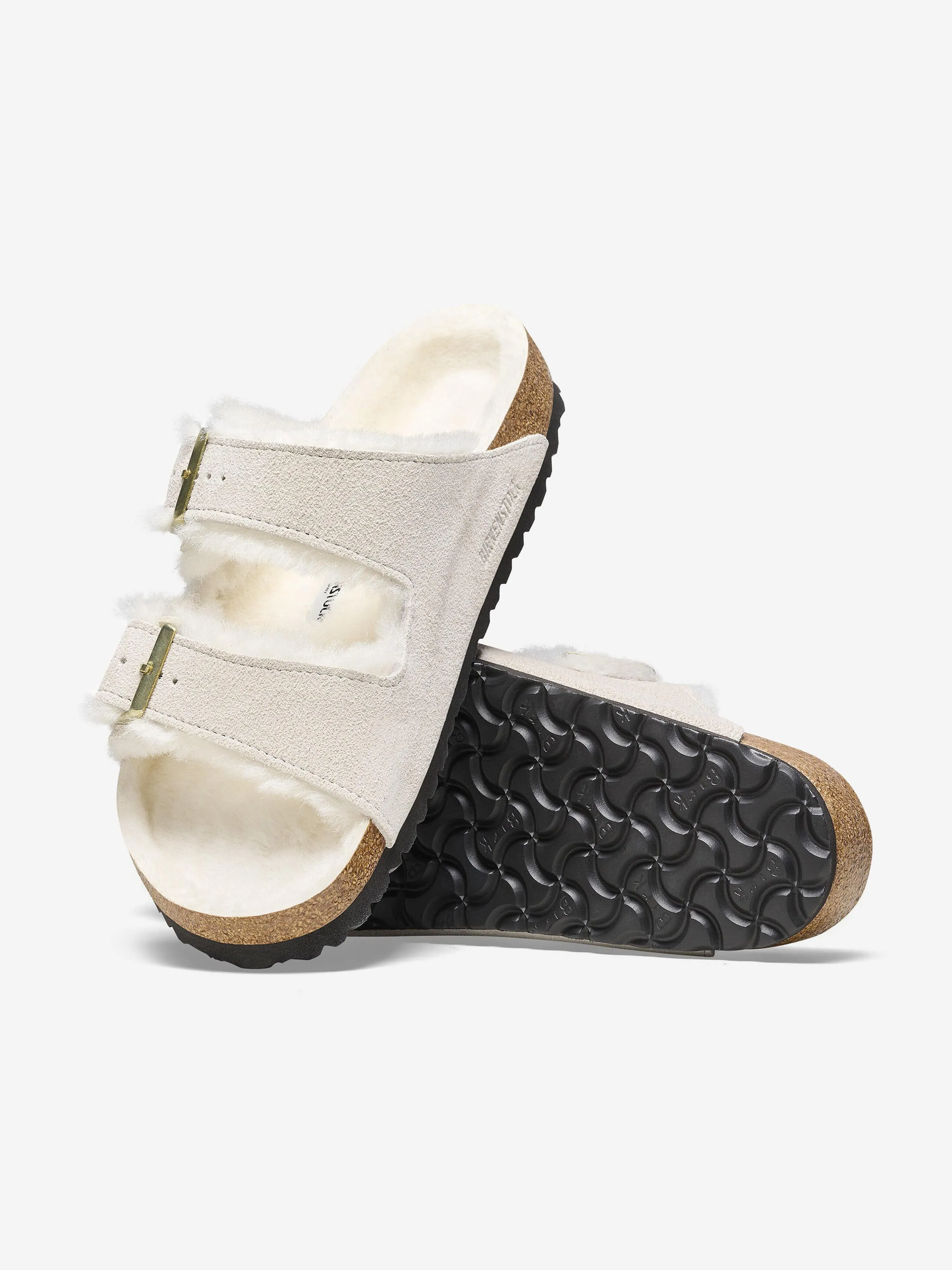BIRKENSTOCK Arizona Shearling Suede Sandals in White