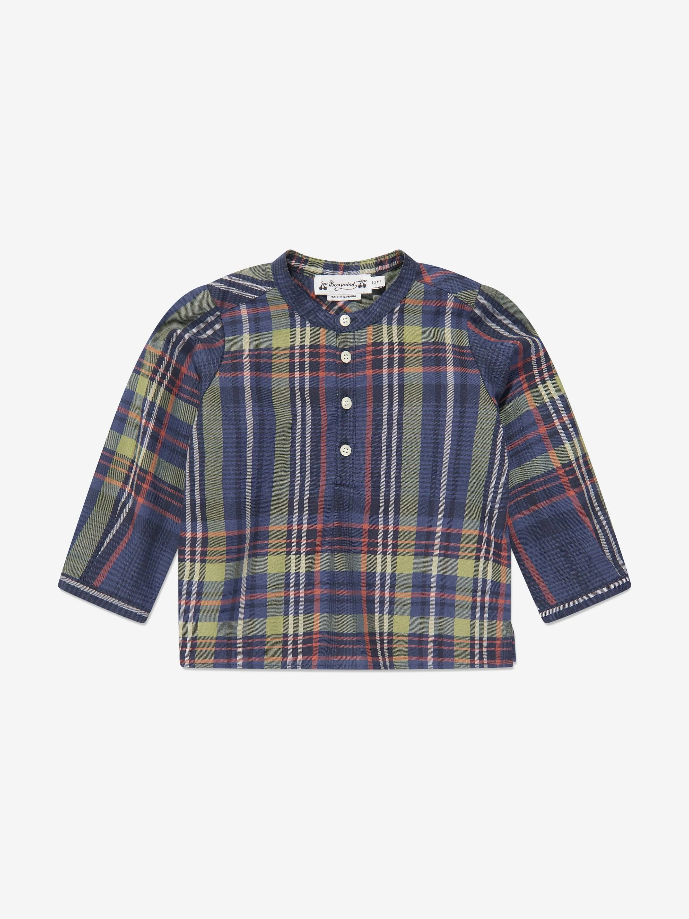 Bonpoint Baby Boys Polisson Tartan Shirt in Navy