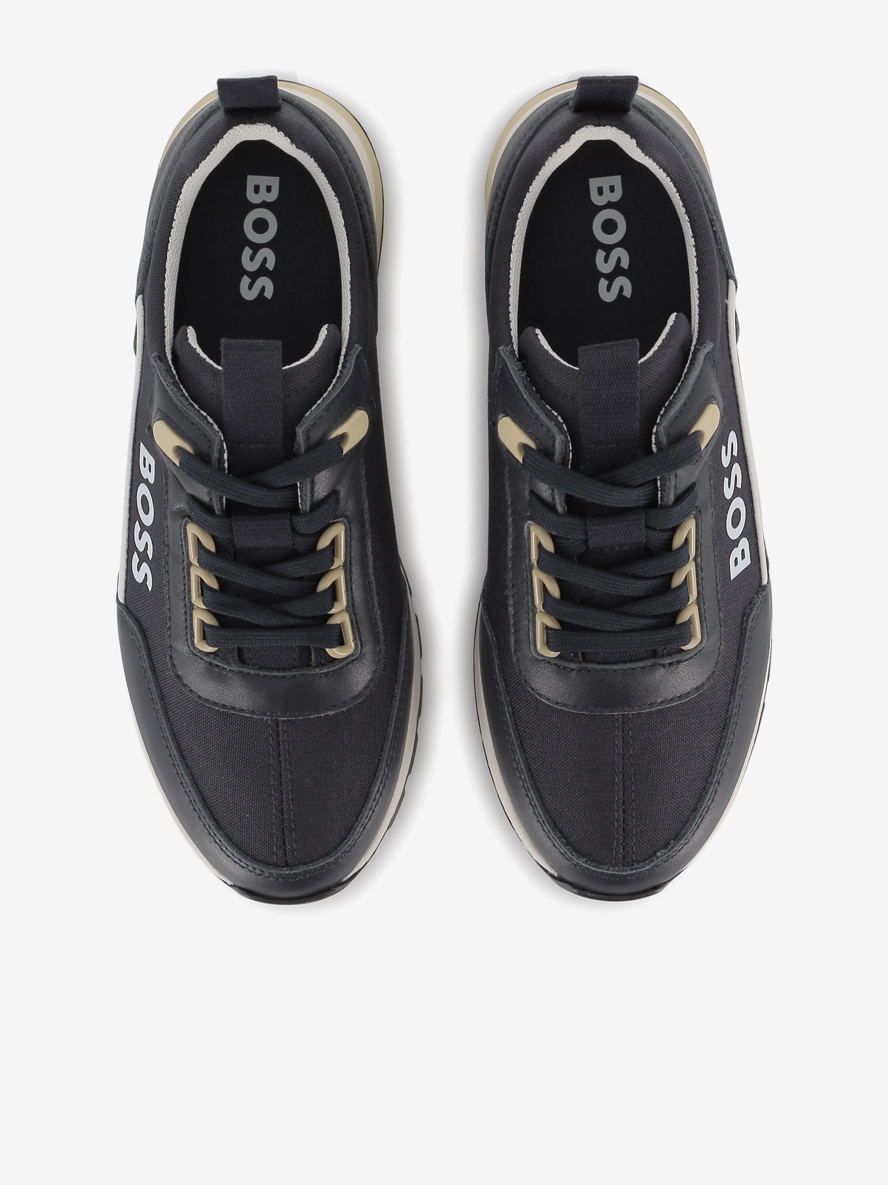 BOSS Boys Lace Up Logo Trainers in Navy