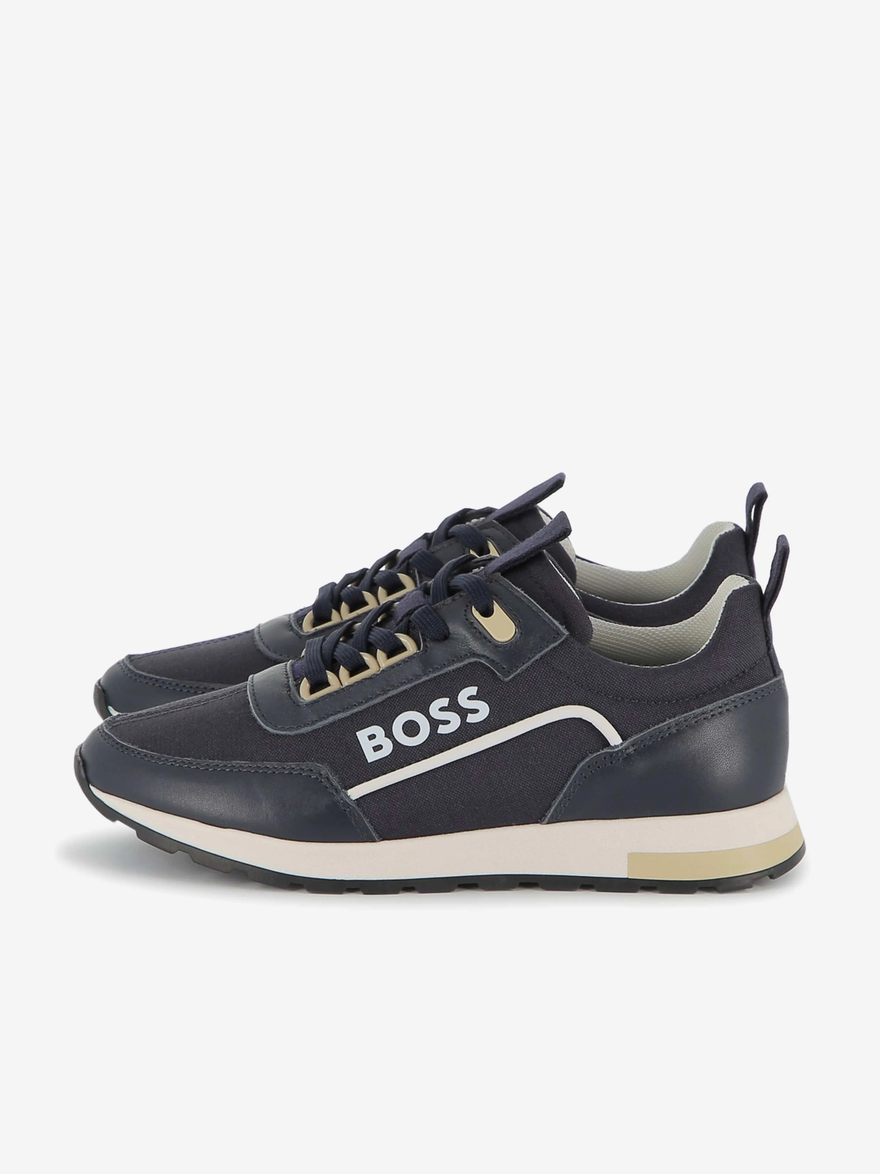 BOSS Boys Lace Up Logo Trainers in Navy