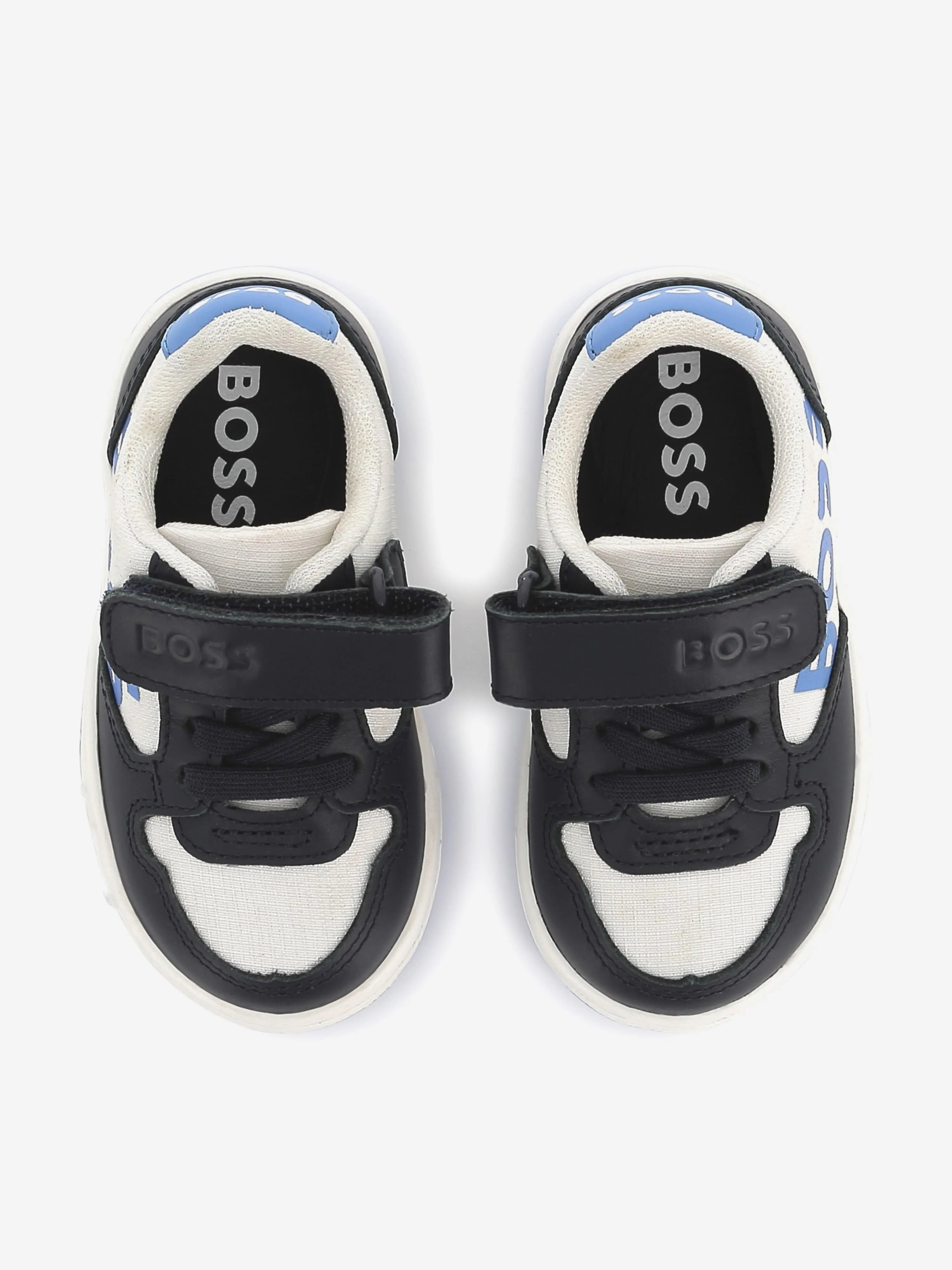 BOSS Boys Leather Logo Trainers in Navy
