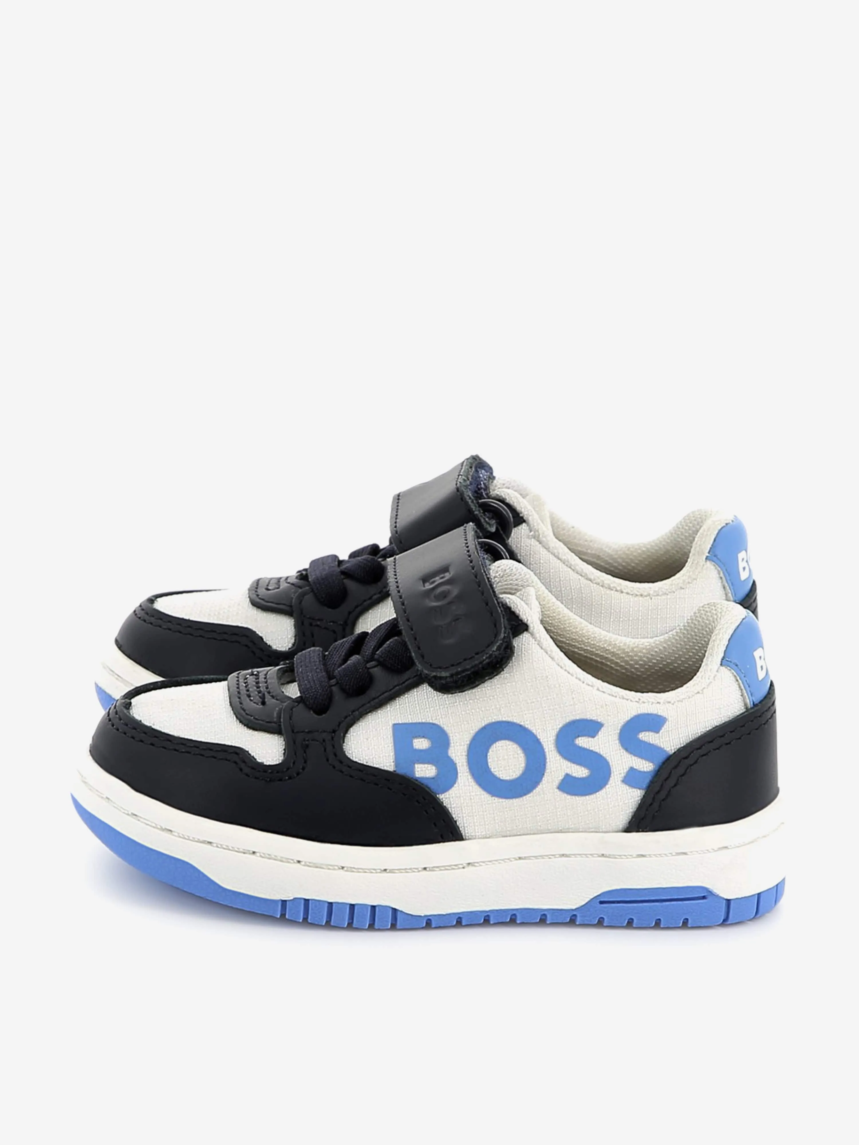 BOSS Boys Leather Logo Trainers in Navy