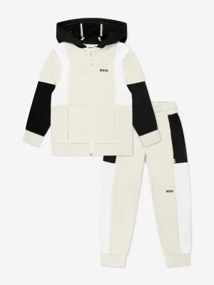 BOSS Boys Logo Tracksuit in Beige