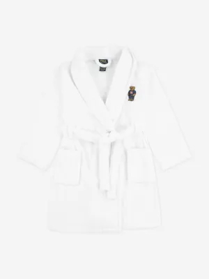 Boys Bear Patch Bathrobe in White