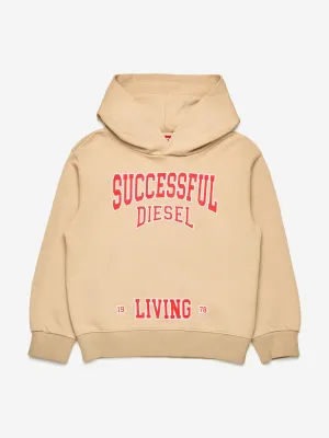 Boys Collegiate Logo Hoodie in Beige