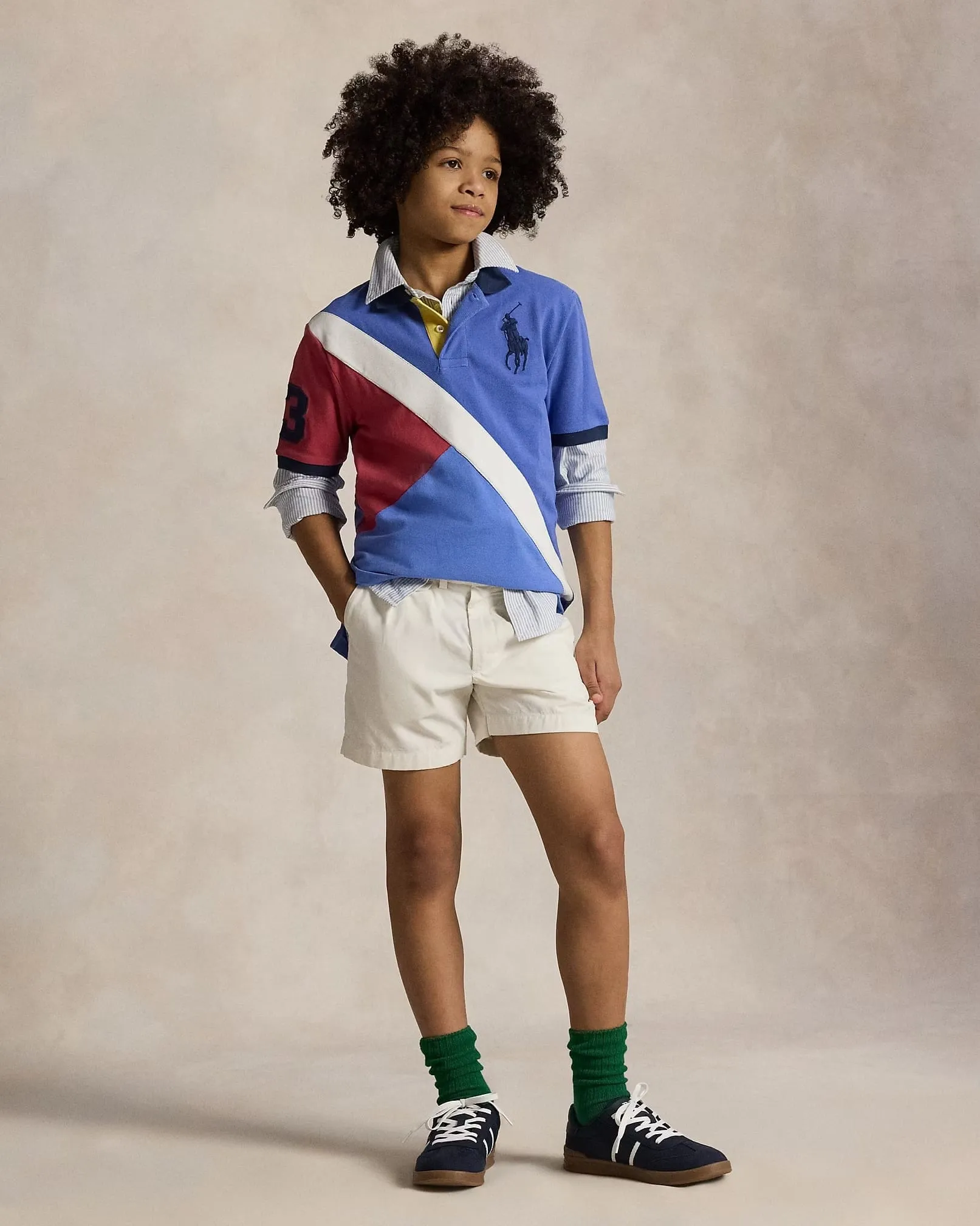 Boys Diagonal Stripe Polo Shirt in Blue