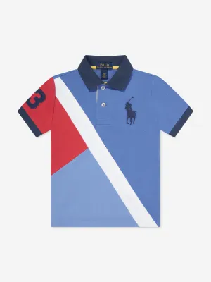 Boys Diagonal Stripe Polo Shirt in Blue