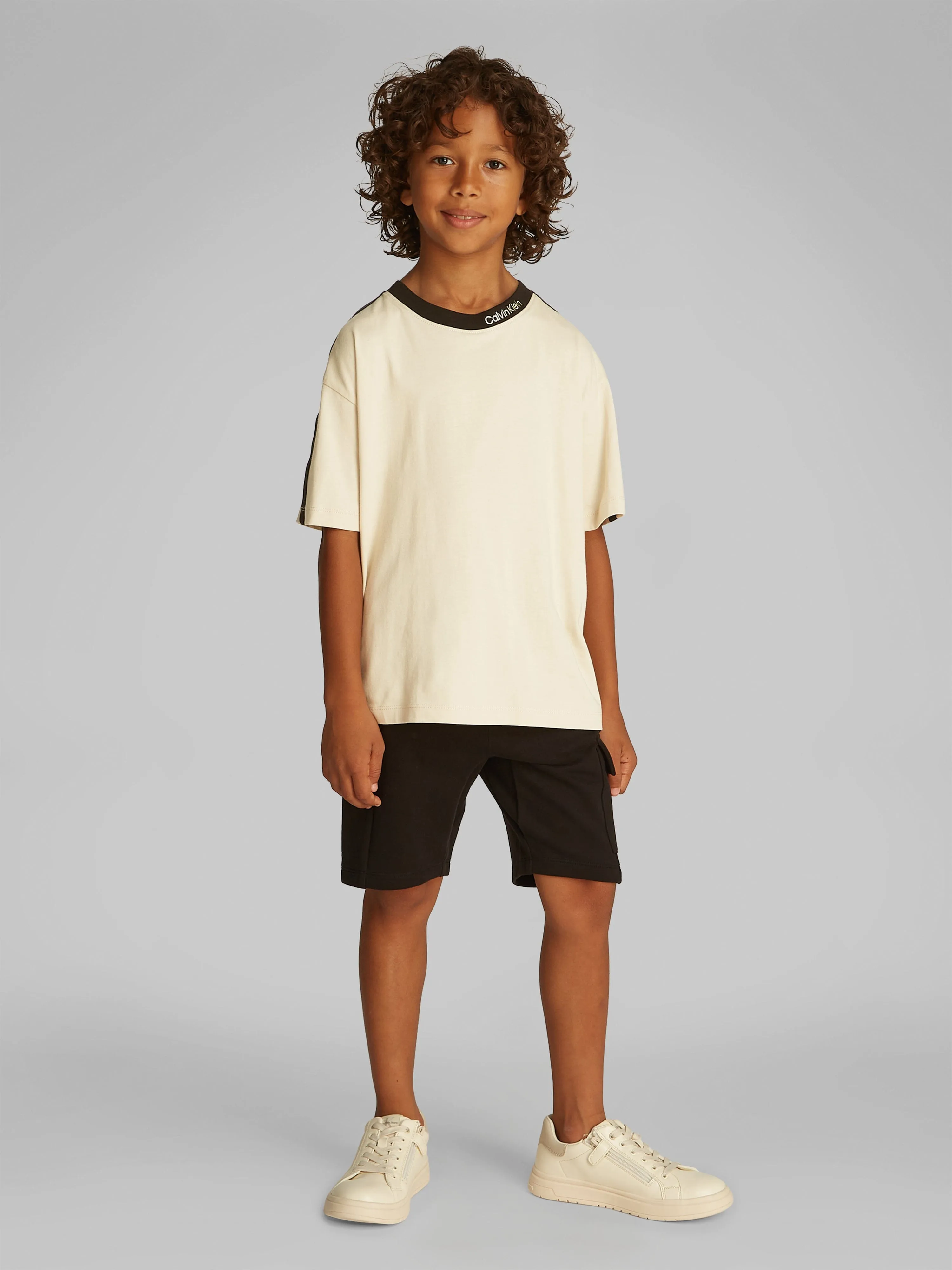 Boys Embroidered Tape T-Shirt in Beige