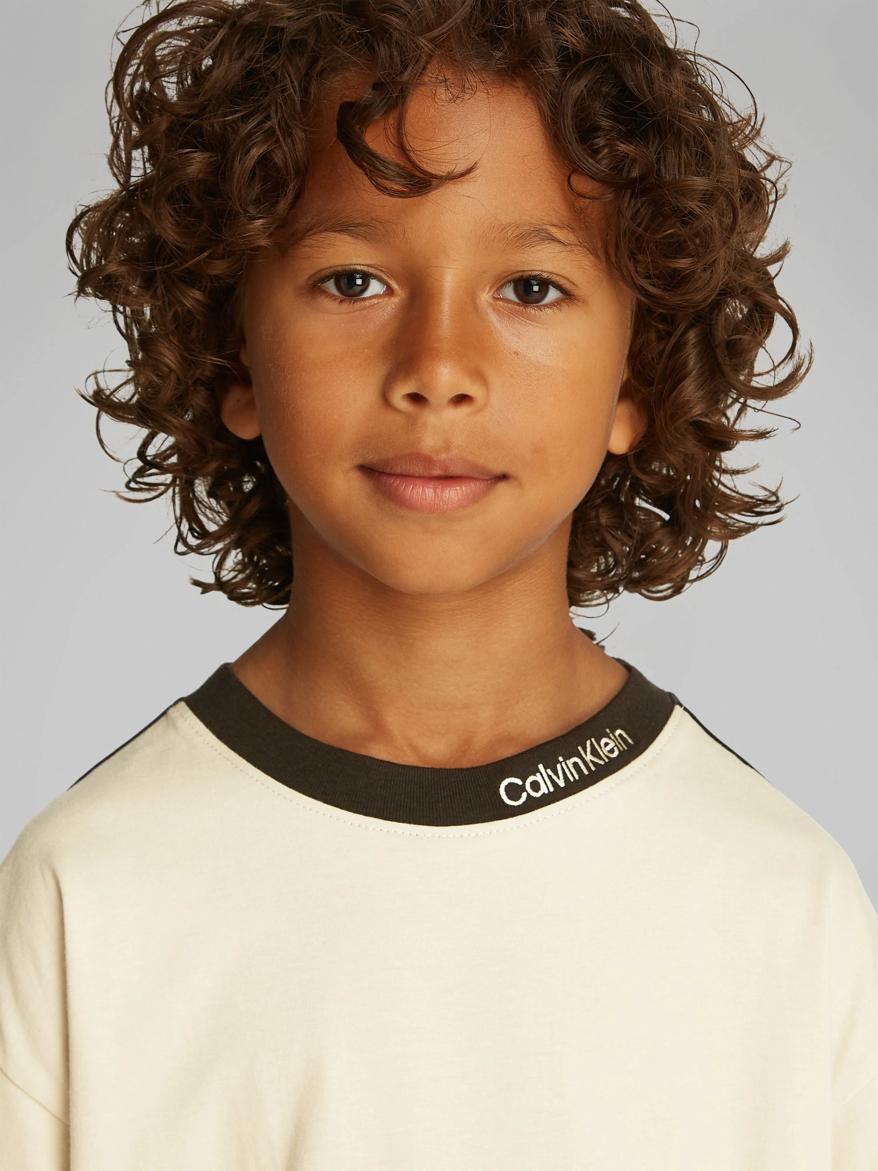 Boys Embroidered Tape T-Shirt in Beige