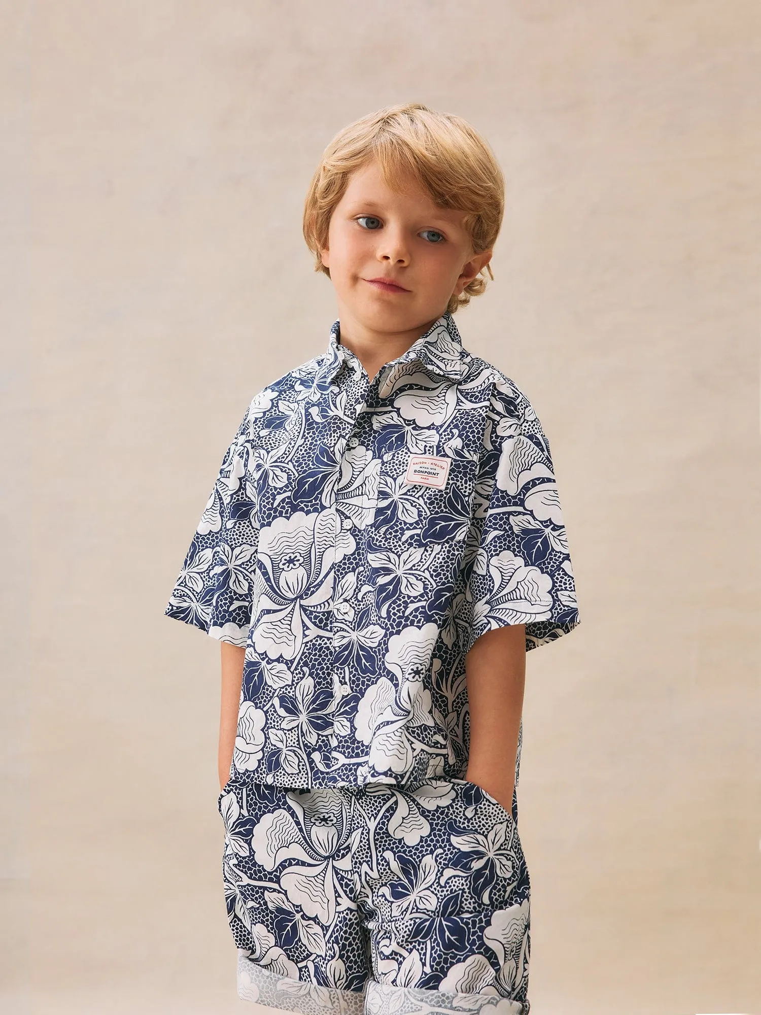 Boys Floral Erian Shirt in Blue