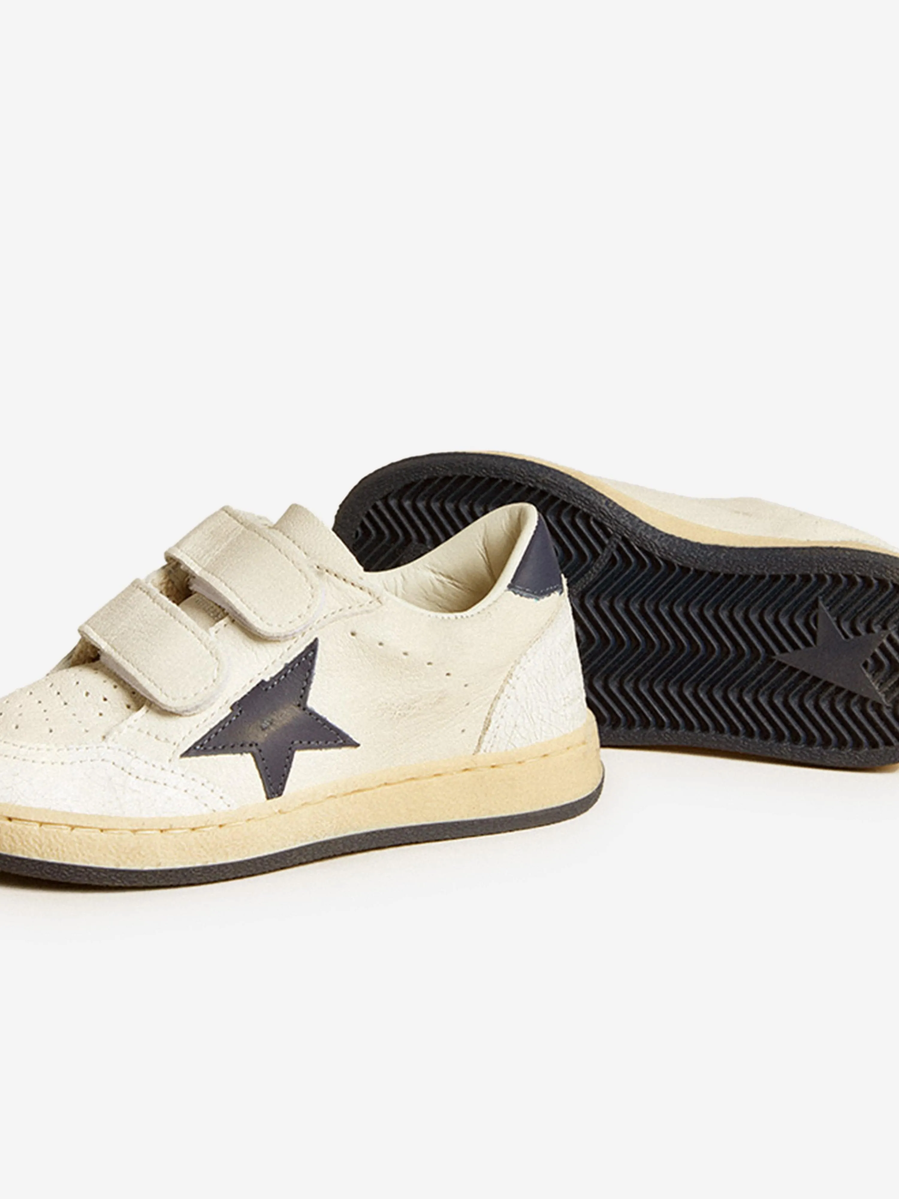 Boys Leather Ballstar Strap Trainers in White