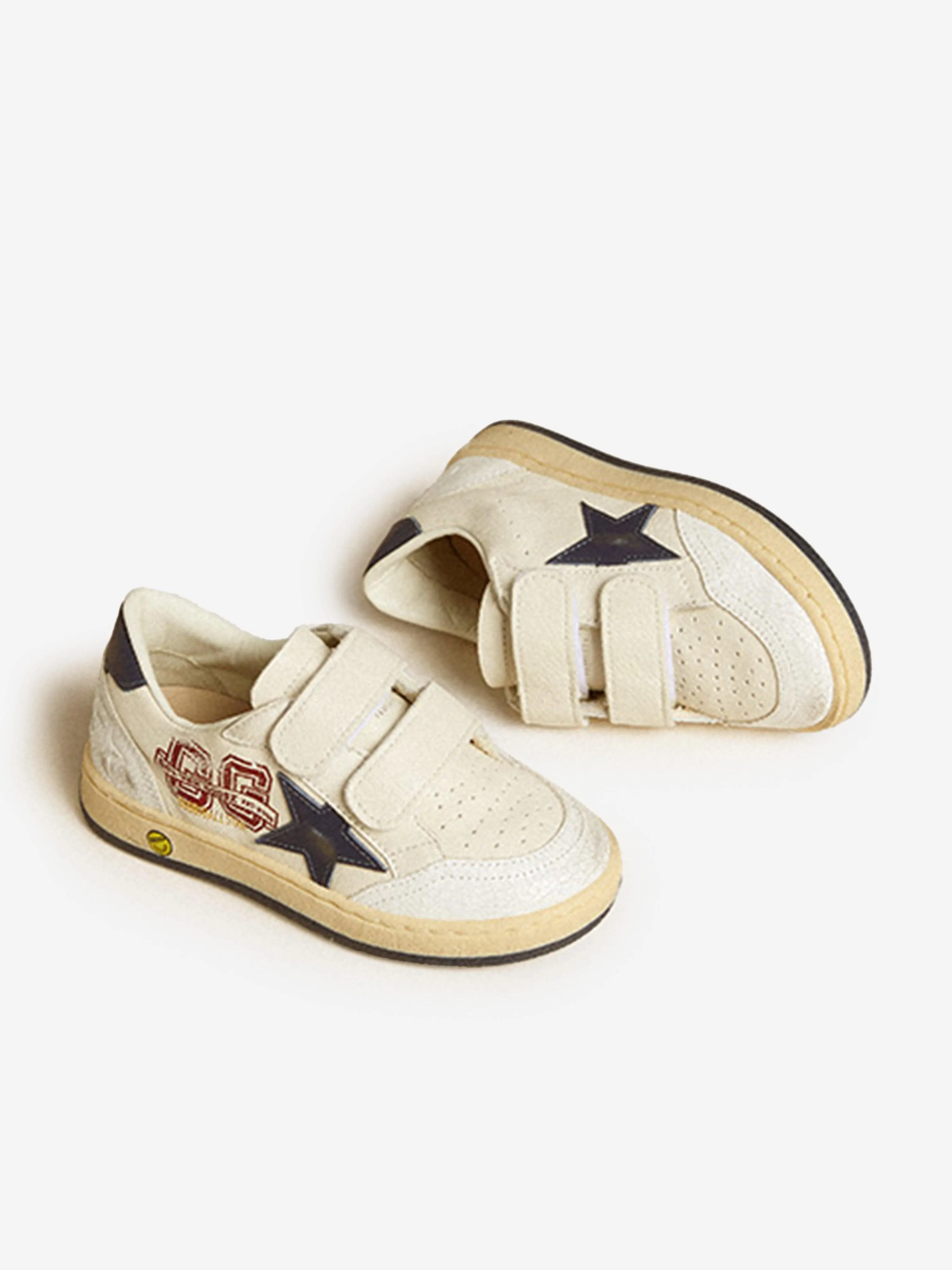 Boys Leather Ballstar Strap Trainers in White